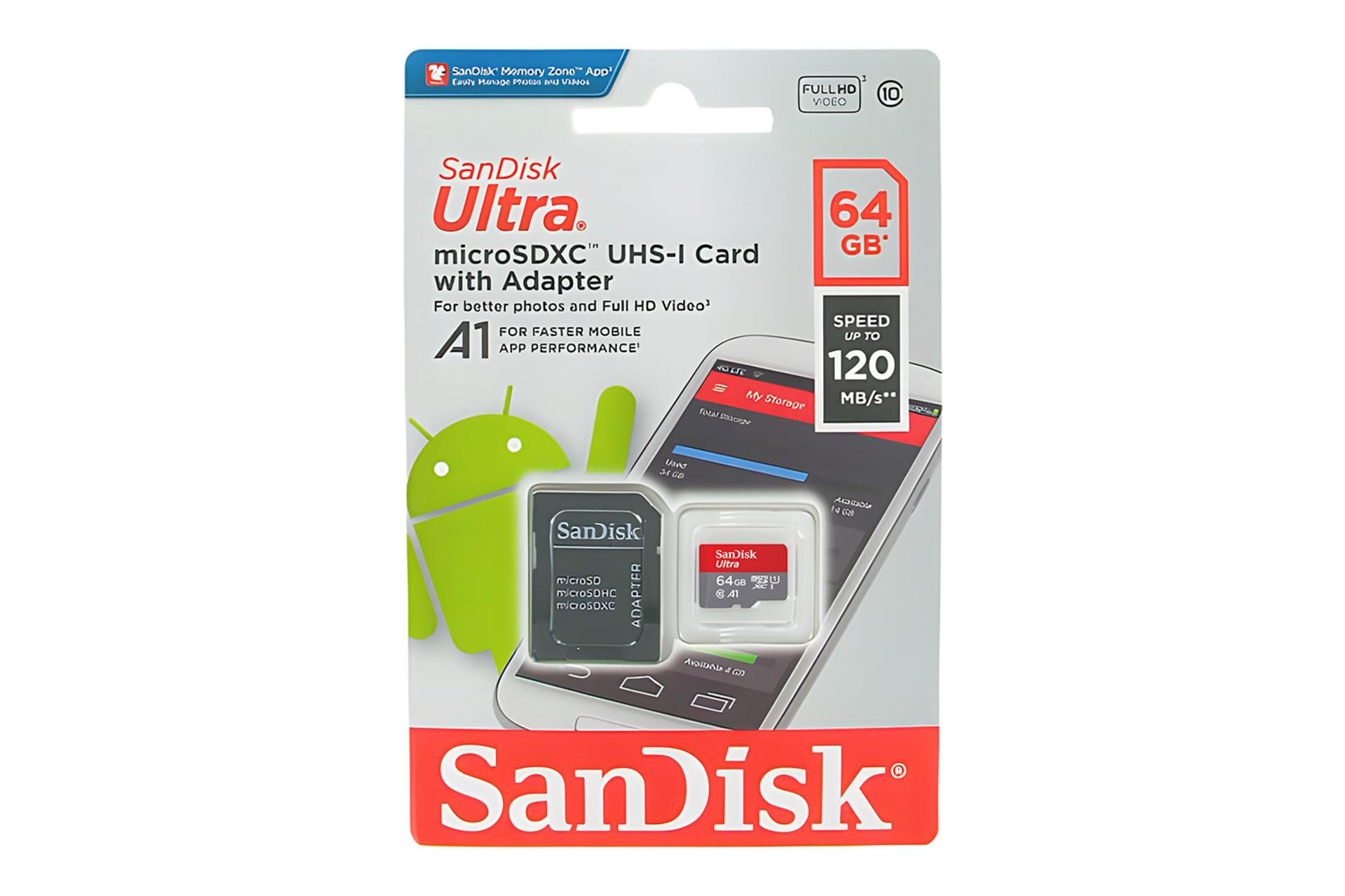 جعبه کارت حافظه سن‌دیسک SanDisk Ultra microSDXC Class 10 UHS-I U1 64GB 120MBps