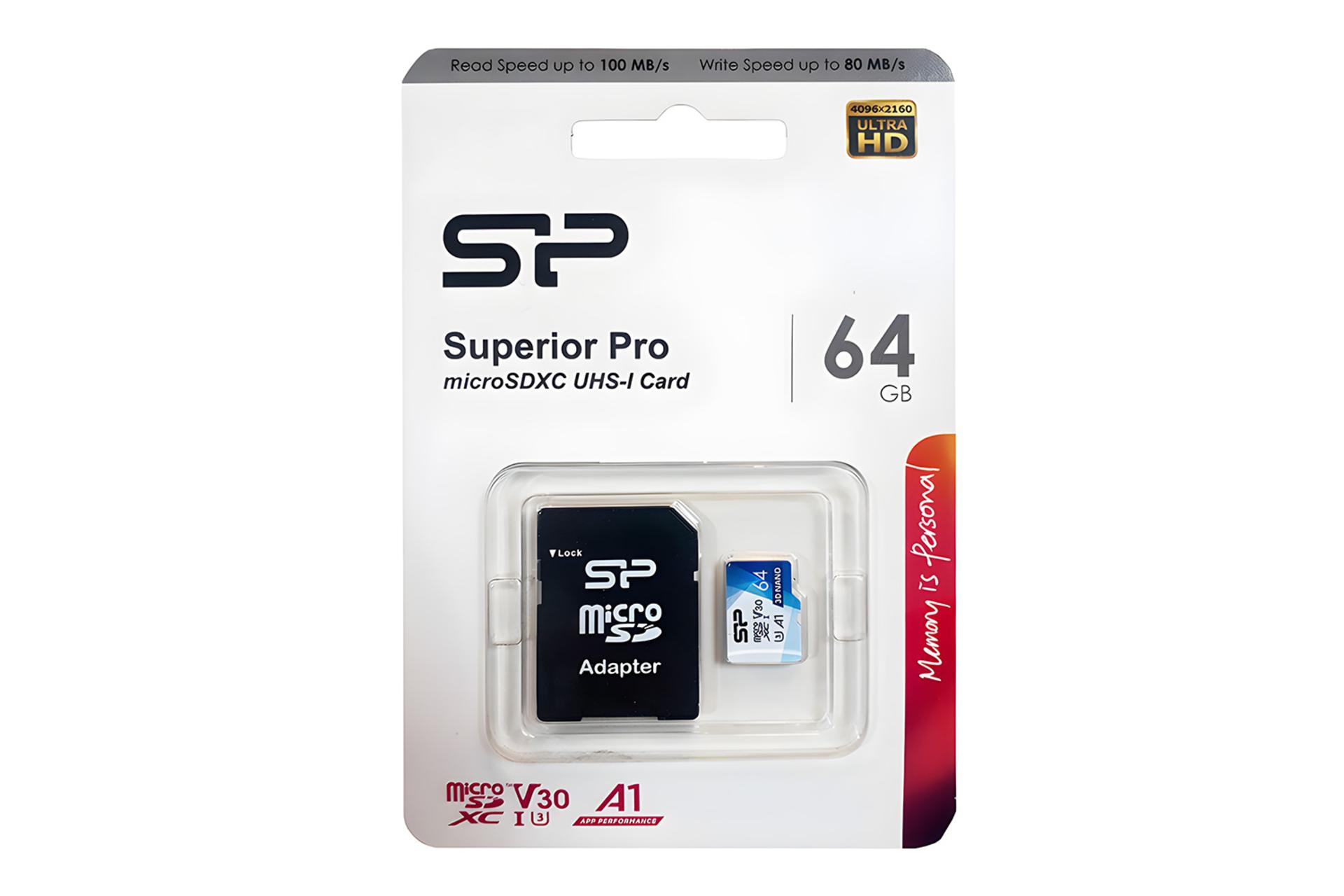 جعبه کارت حافظه سیلیکون پاور Silicon Power Superior Pro microSDXC Class 10 UHS-I U3 64GB