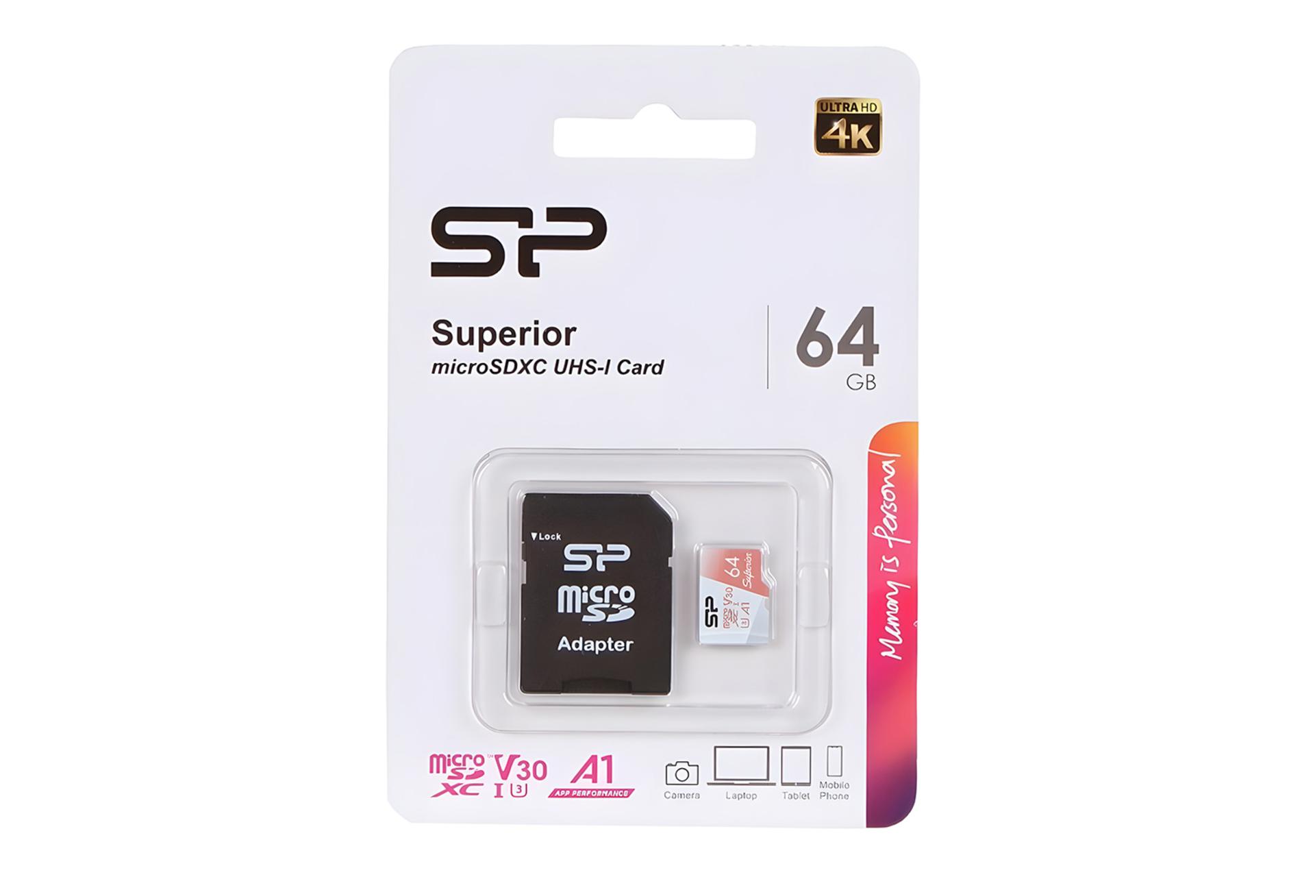 جعبه کارت حافظه سیلیکون پاور Silicon Power Superior microSDXC Class 10 UHS-I U3 64GB