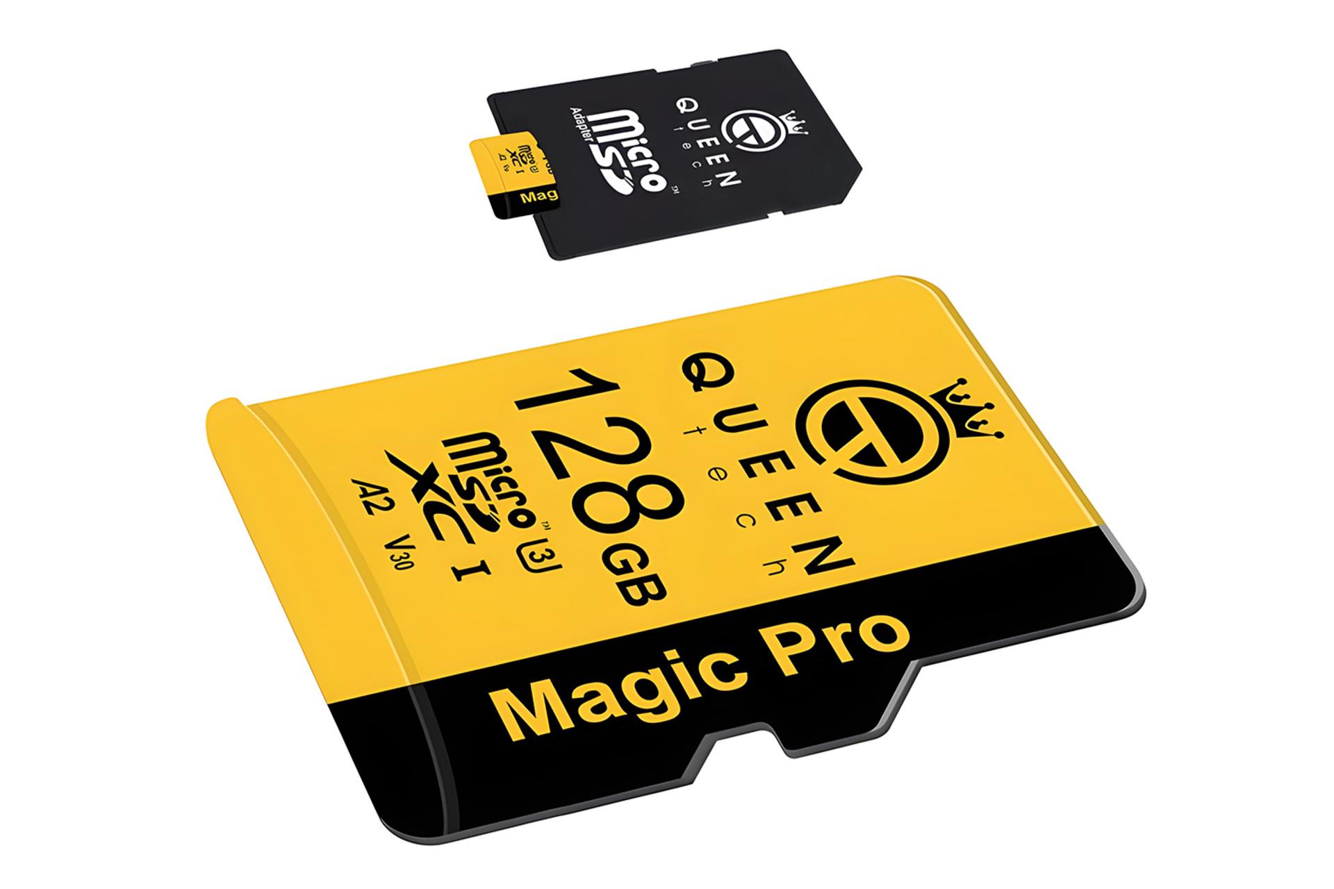 نمای کناری کارت حافظه کوئین تک Queen Tech Magic Pro microSDXC Class 10 UHS-I U3 128GB