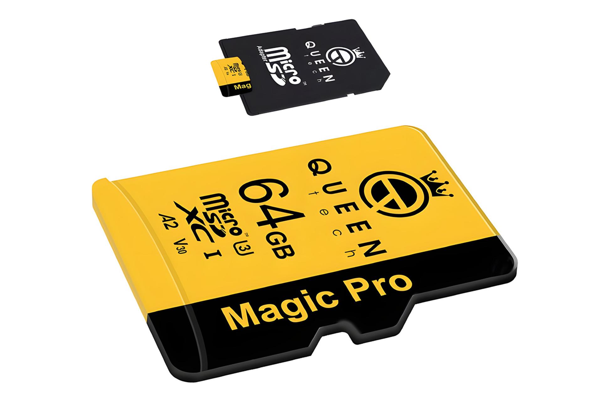 نمای کناری کارت حافظه کوئین تک Queen Tech Magic Pro microSDXC Class 10 UHS-I U3 64GB