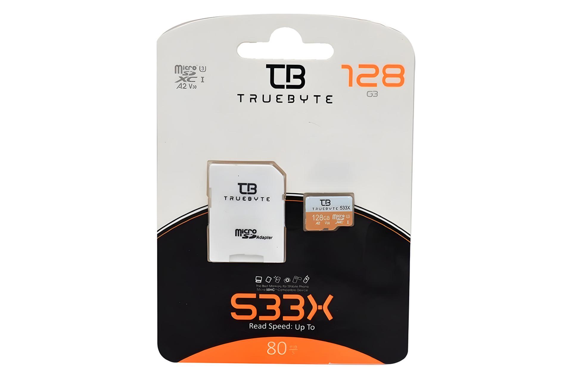 جعبه کارت حافظه تروبایت TRUEBYTE 533X microSDXC Class 10 UHS-I U3 128GB