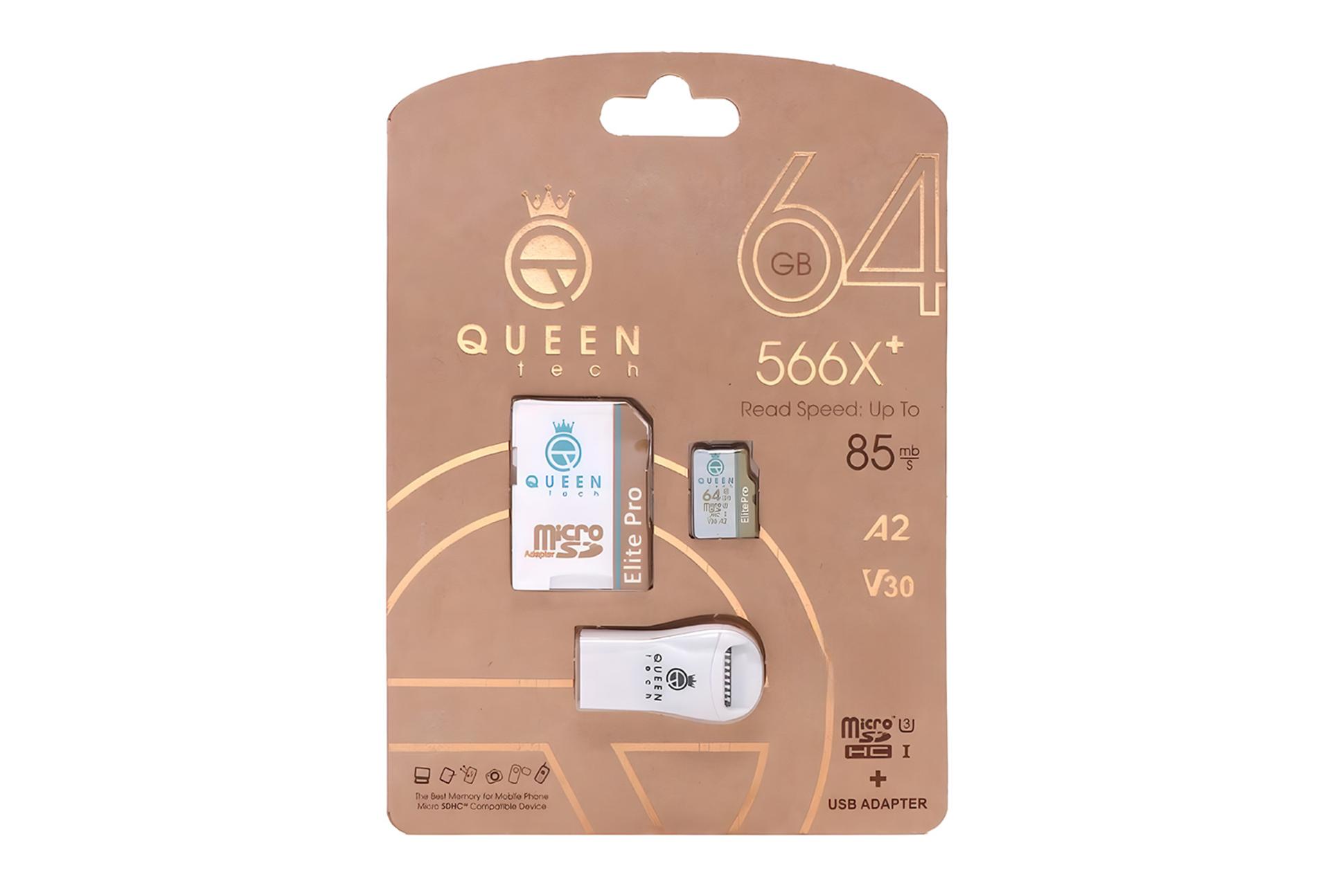 جعبه کارت حافظه کوئین تک Queen Tech Elite Pro microSDXC Class 10 UHS-I U3 64GB