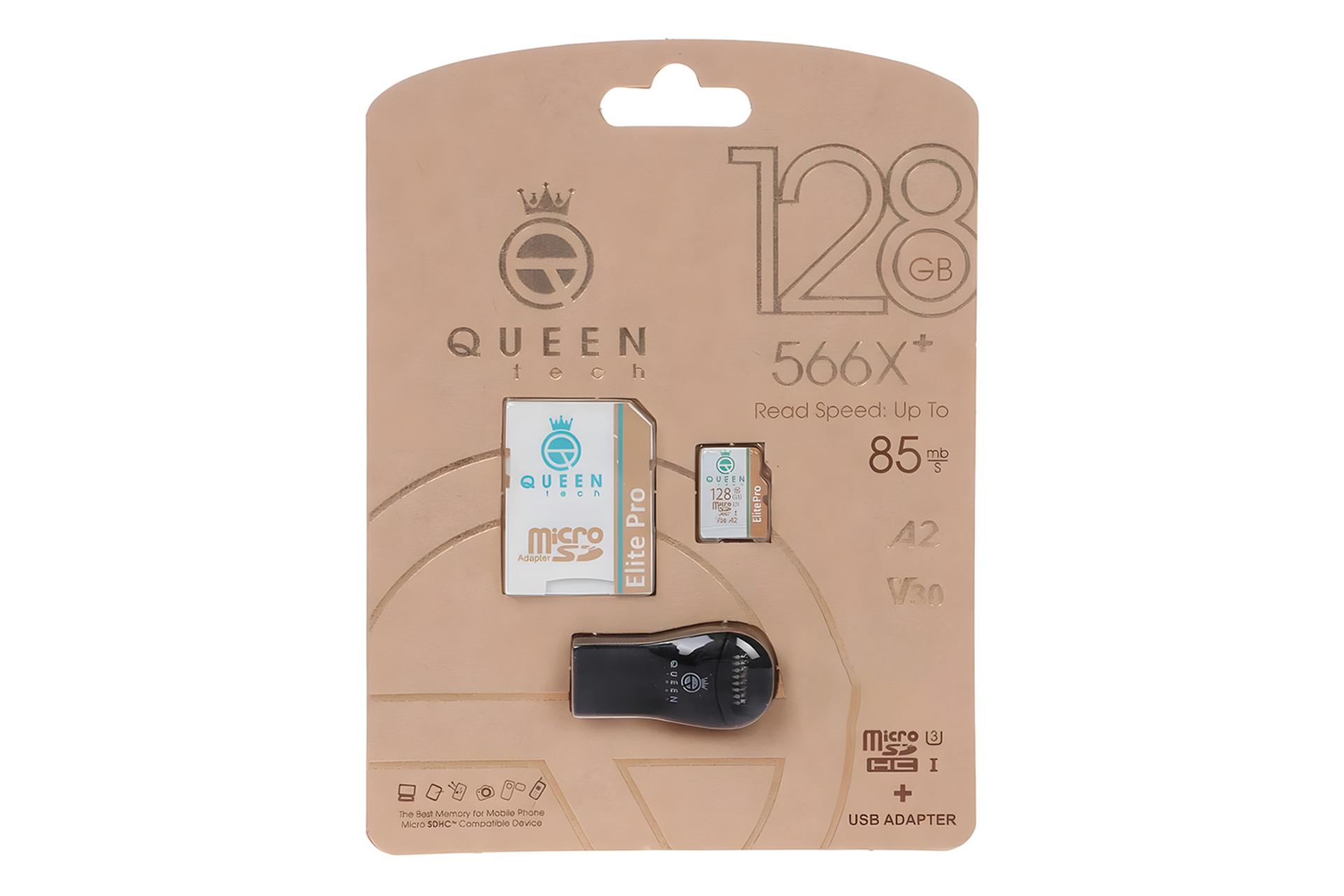 جعبه کارت حافظه کوئین تک Queen Tech Elite Pro microSDXC Class 10 UHS-I U3 128GB
