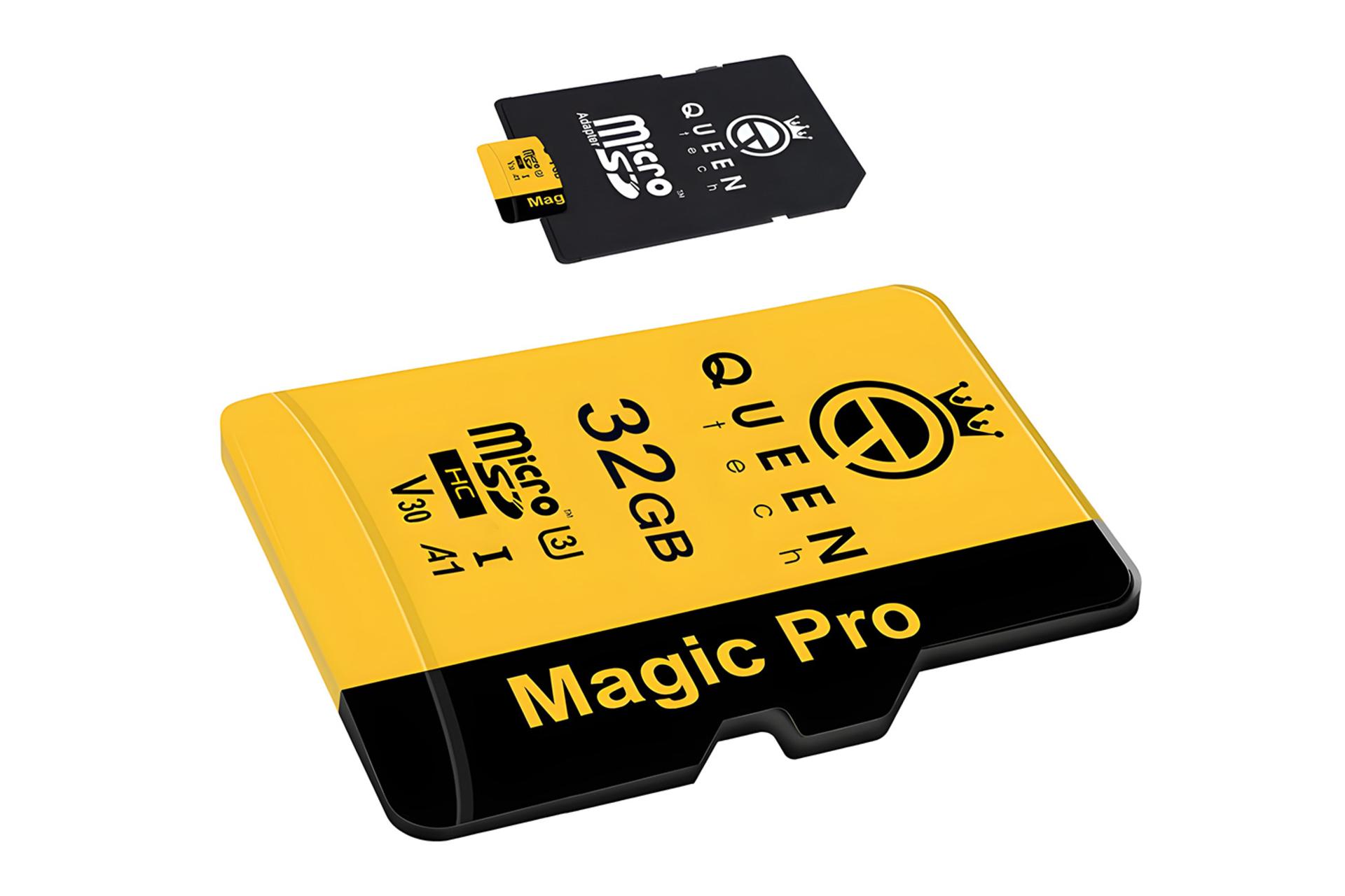 نمای کناری کارت حافظه کوئین تک Queen Tech Magic Pro microSDHC Class 10 UHS-I U3 32GB