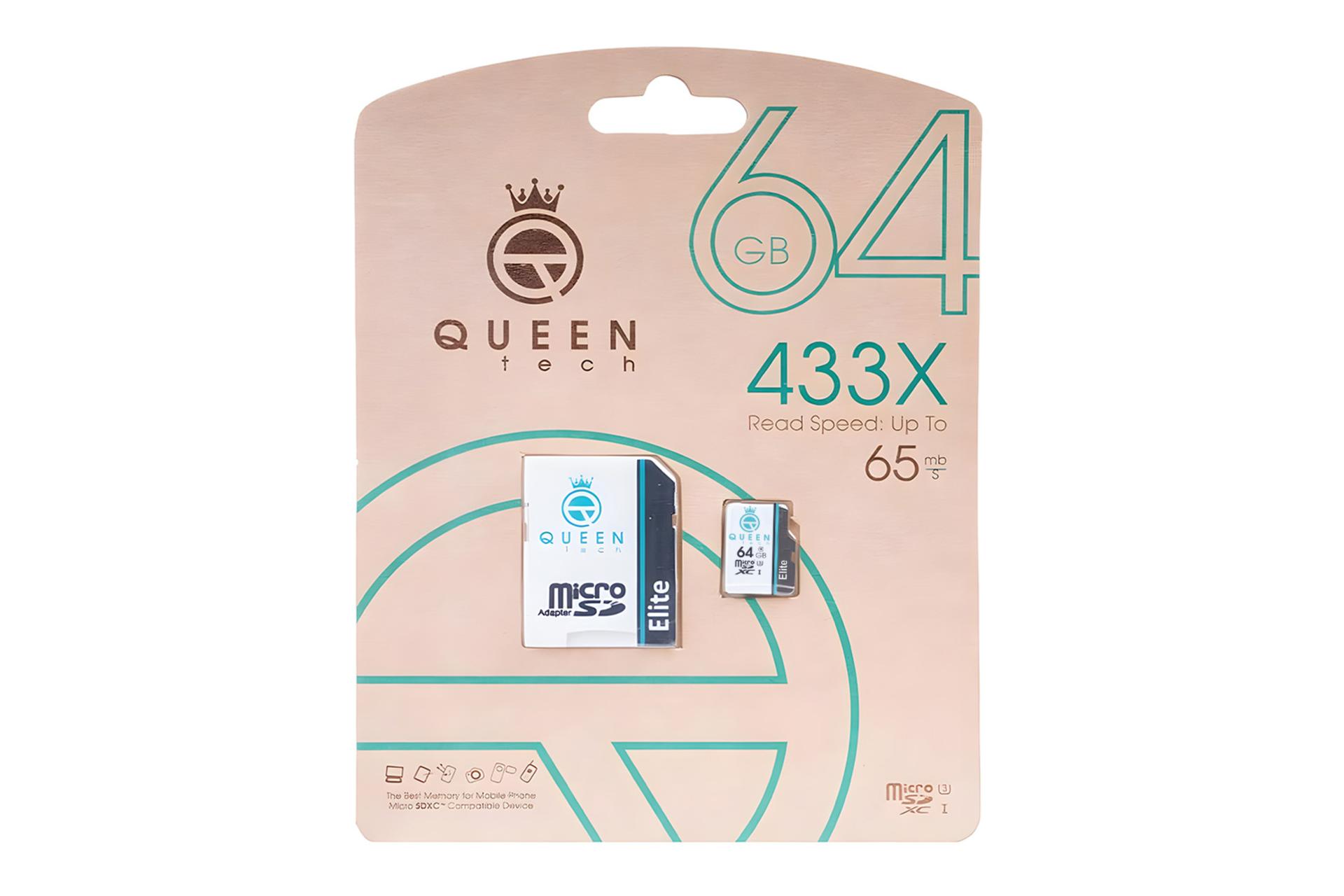 جعبه کارت حافظه کوئین تک Queen Tech Elite microSDXC Class 10 UHS-I U3 64GB