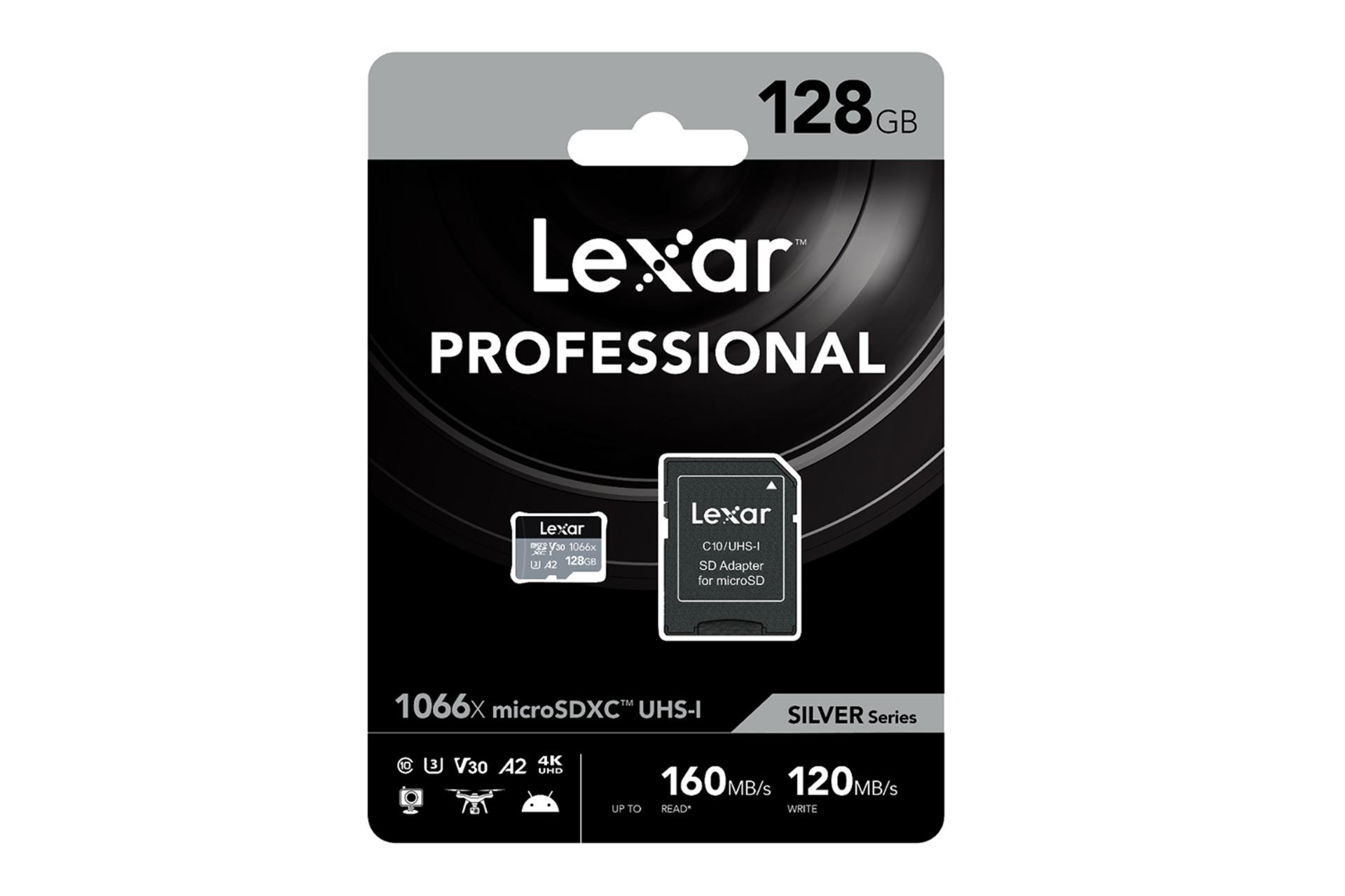 جعبه کارت حافظه لکسار Lexar SILVER microSDXC Class 10 UHS-I U3 128GB