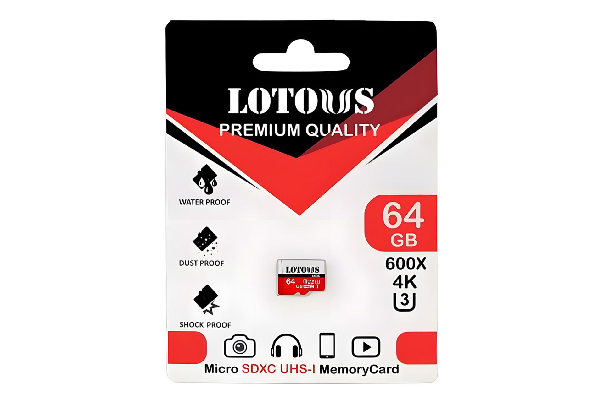 جعبه کارت حافظه لوتوس Lotous 600X microSDXC Class 10 UHS-I U3 64GB