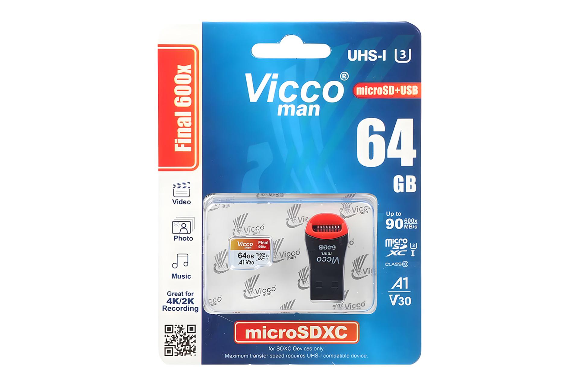 جعبه کارت حافظه ویکومن Viccoman Final 600X microSDXC Class 10 UHS-I U3 64GB