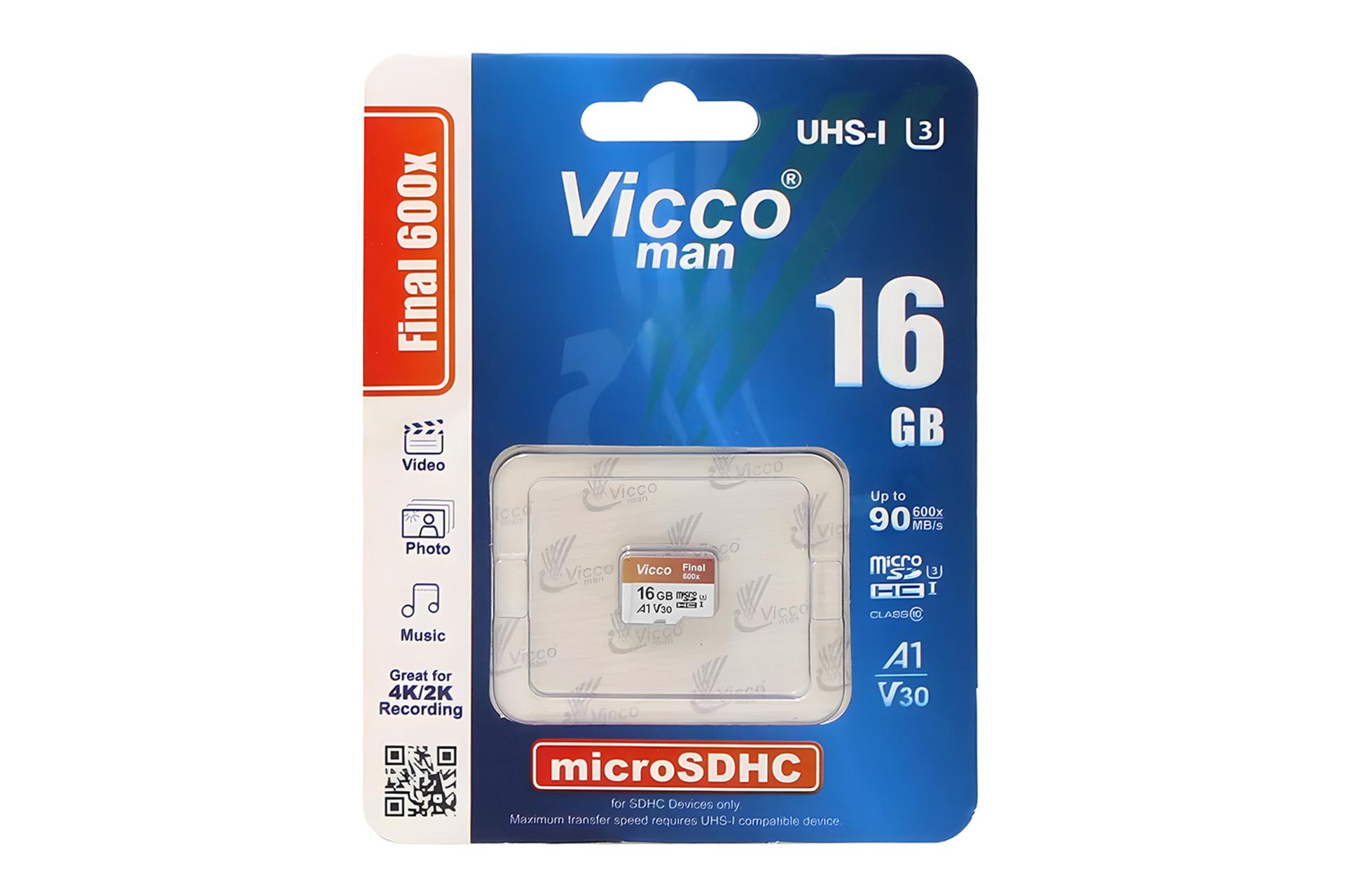 جعبه کارت حافظه ویکومن Viccoman Final 600X A1 V30 microSDHC Class 10 UHS-I U3 16GB