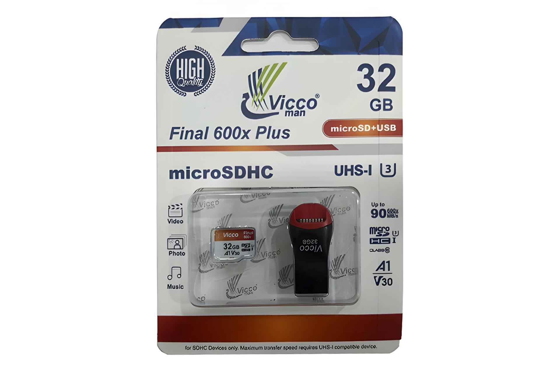 جعبه کارت حافظه ویکومن Viccoman Final 600X Plus microSDHC Class 10 UHS-I U3 32GB