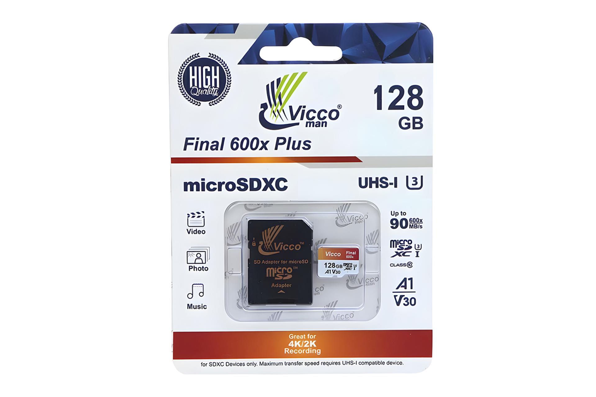 جعبه کارت حافظه ویکومن Viccoman Final 600X Plus microSDXC Class 10 UHS-I U3 128GB