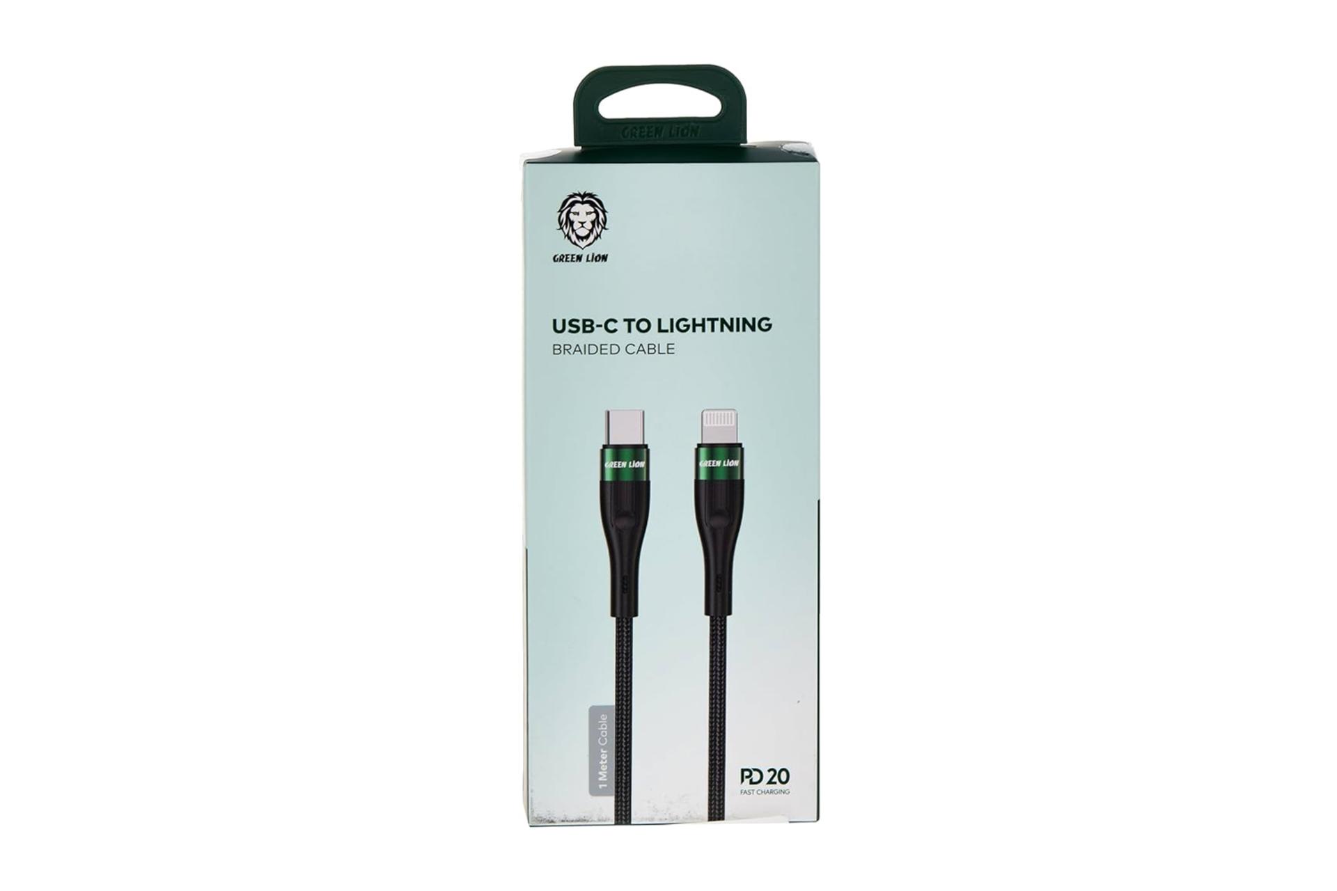 جعبه کابل شارژ USB گرین لیون Type-C به Lightning مدل Braided Cable PD 20W با طول 3 متر