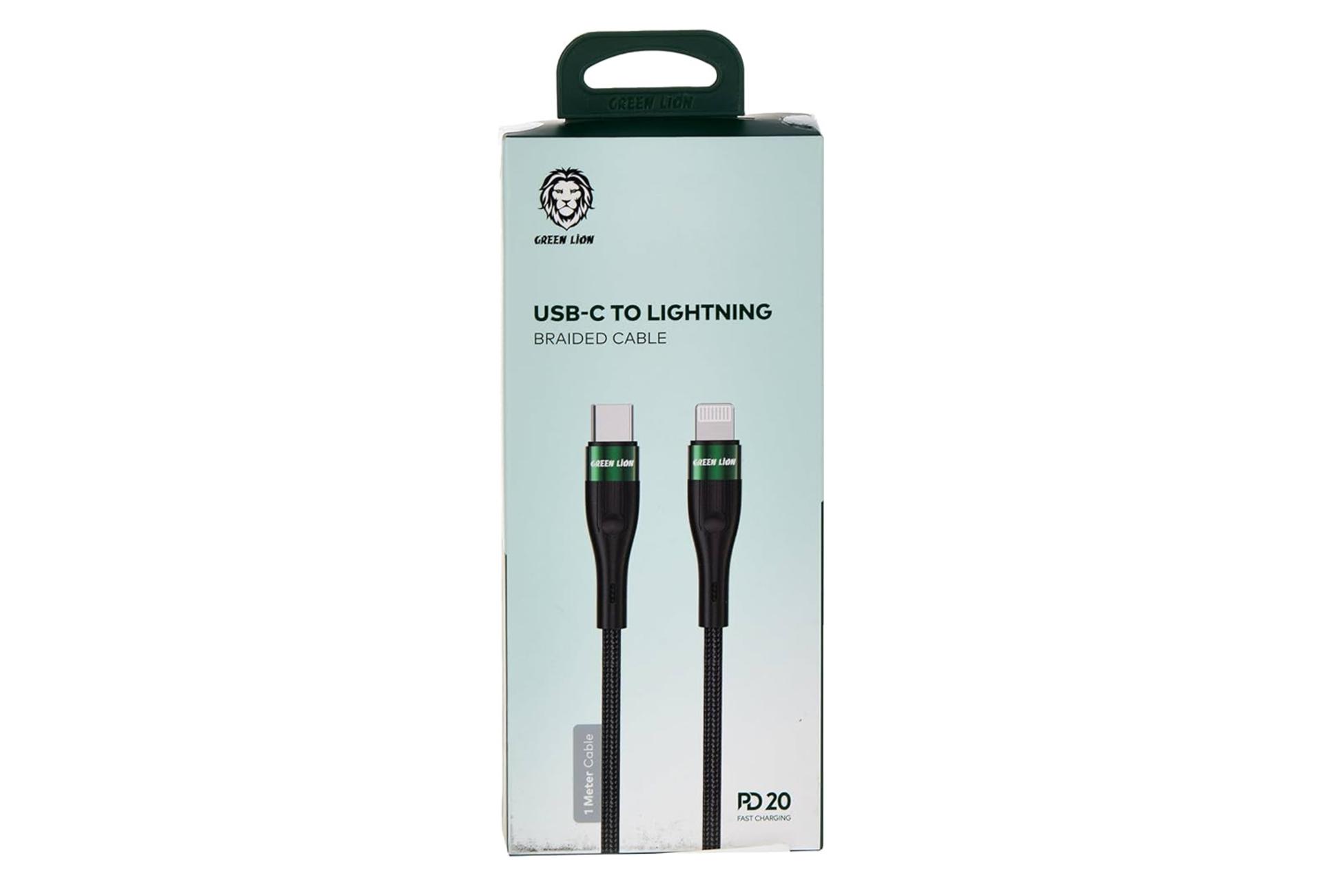 جعبه کابل شارژ USB گرین لیون Type-C به Lightning مدل Braided Cable PD 20W با طول 1 متر