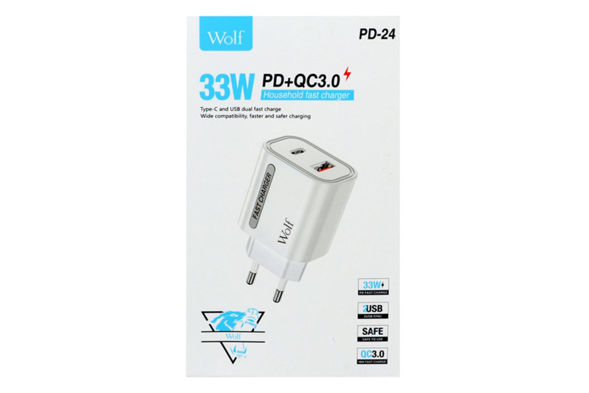 نمای بسته بندی شارژر ولف مدل-Wolf PD-24