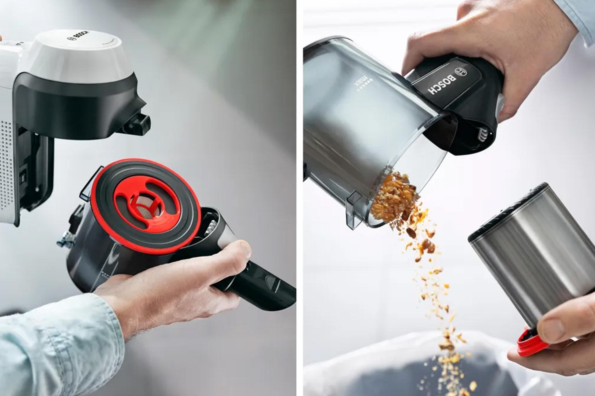 تخلیه آسان مخزن زباله جارو شارژی بوش مدل BCS711XXL