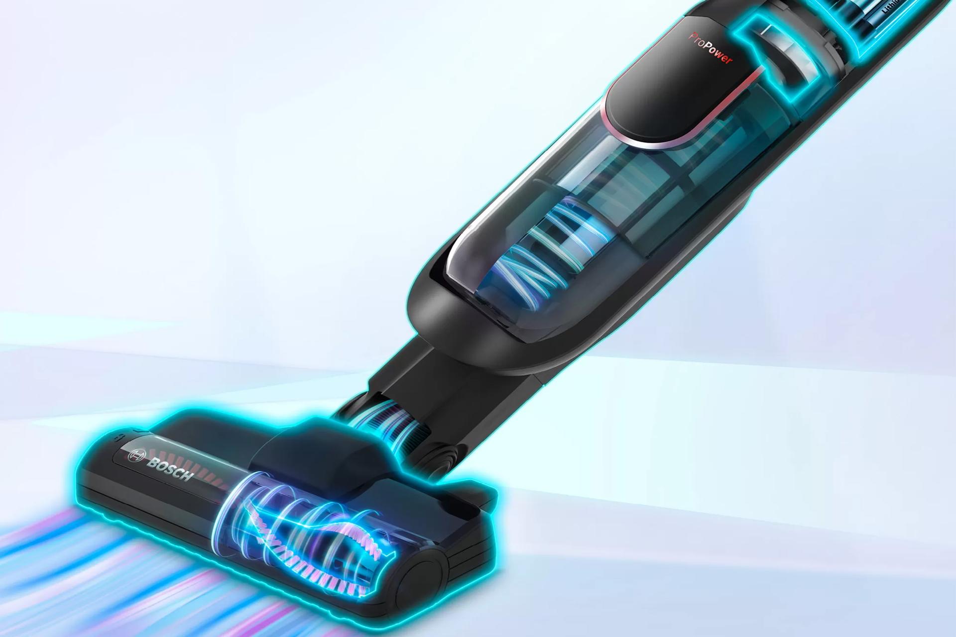 مکش قوی جارو شارژی عصایی بوش مدل BCH87POW1 در حالت توربو