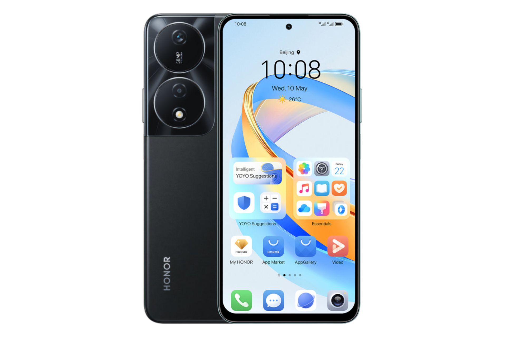 پنل جلو و پشت گوشی موبایل آنر X7b 5G با دوربین 50 مگاپیکسلی مشکی / HONOR X7b 5G 50 MP