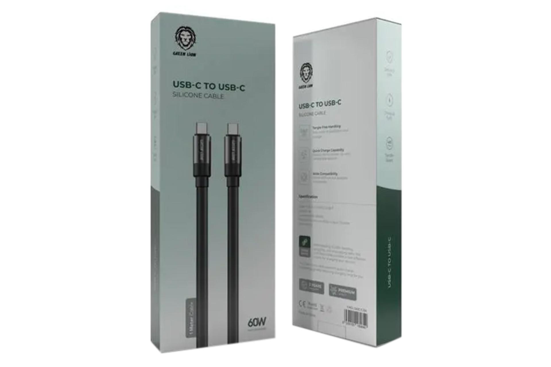 جعبه کابل شارژ USB گرین لیون Type-C به Type-C مدل Silicone Cable با طول 1 متر