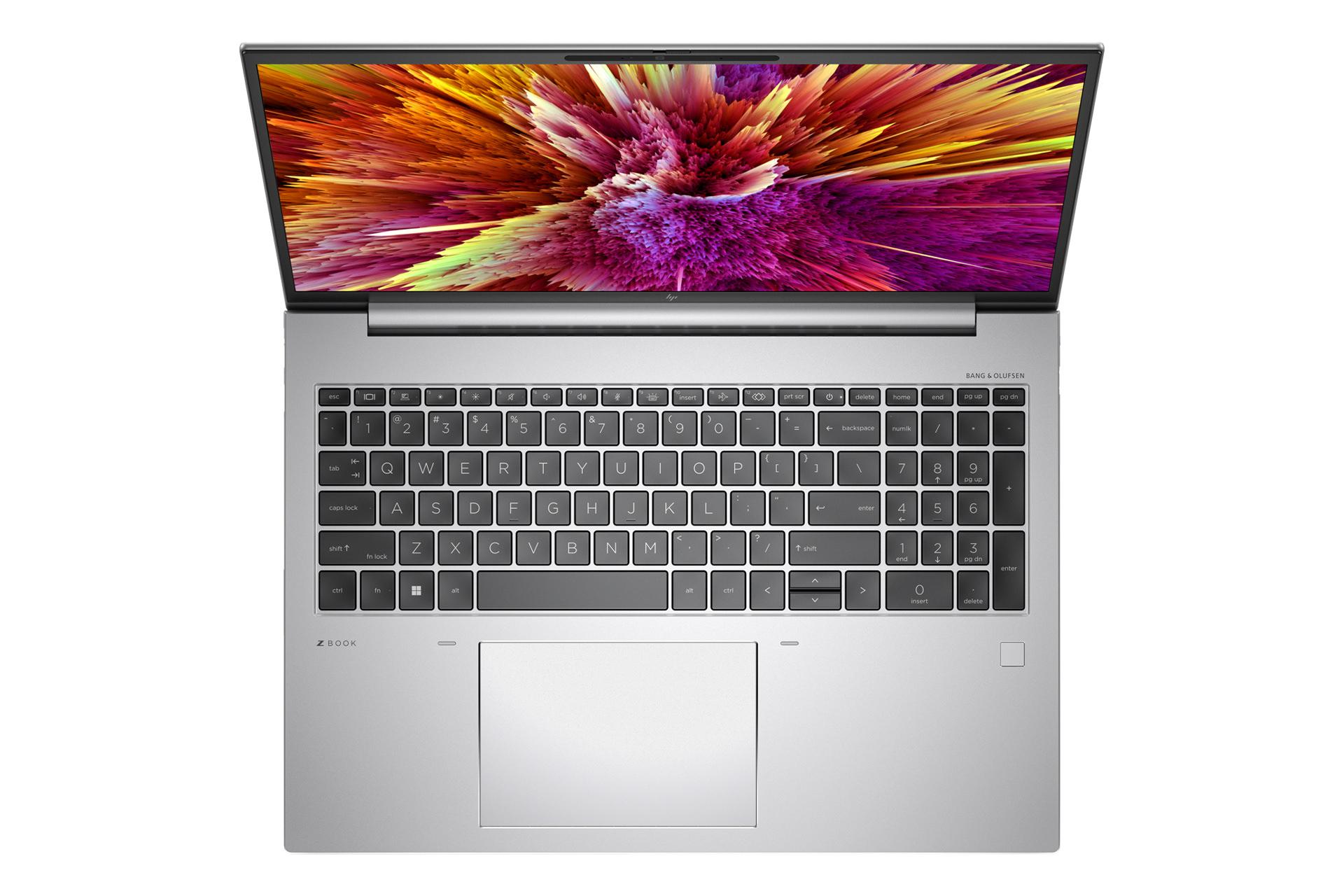 نمای بالای لپ تاپ ZBook Firefly 16 G10 اچ پی / HP ZBook Firefly 16 G10 با نمایش ترک‌پد و کیبورد