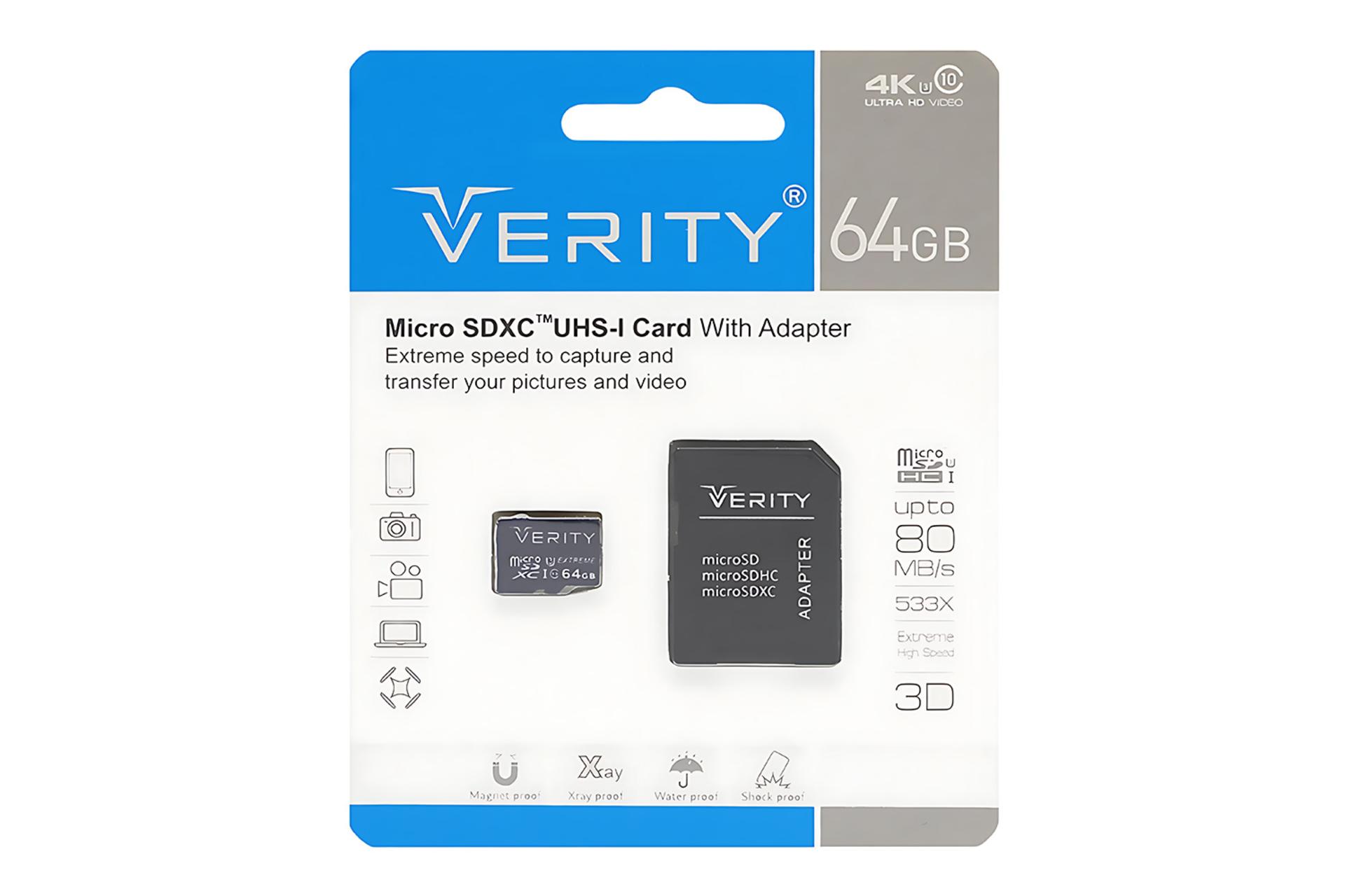 جعبه کارت حافظه وریتی Verity Extreme 533X microSDXC Class 10 UHS-I U3 64GB