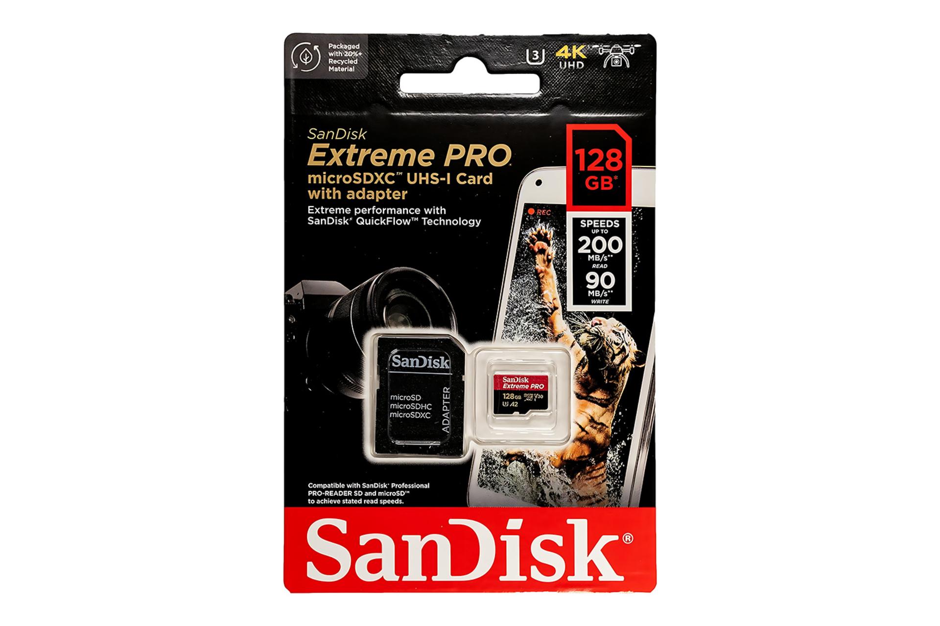 جعبه کارت حافظه سن‌دیسک SanDisk Extreme PRO microSDXC Class 10 UHS-I U3 128GB