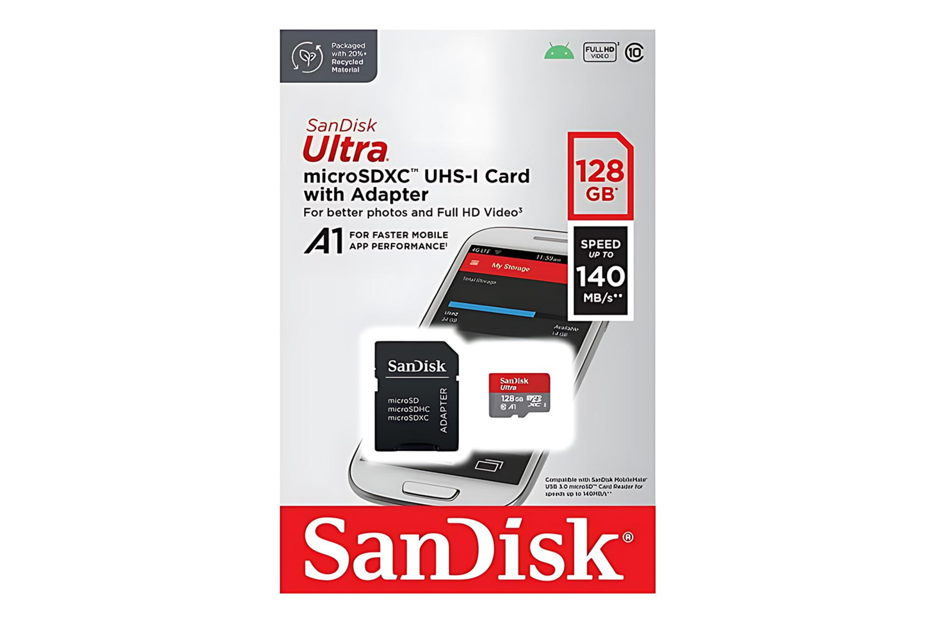 جعبه کارت حافظه سن‌دیسک SanDisk Ultra microSDXC Class 10 UHS-I U1 128GB 140MBps