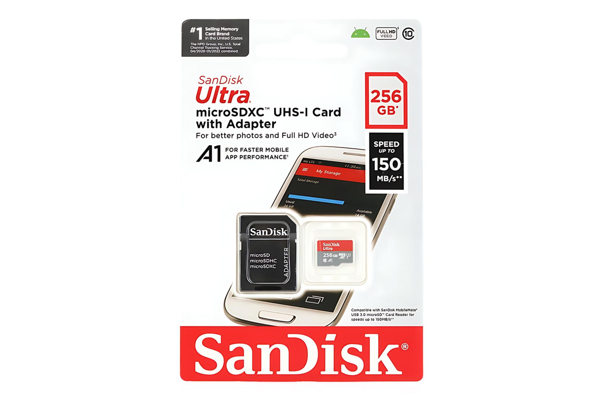 جعبه کارت حافظه سن‌دیسک SanDisk Ultra microSDXC Class 10 UHS-I U1 256GB