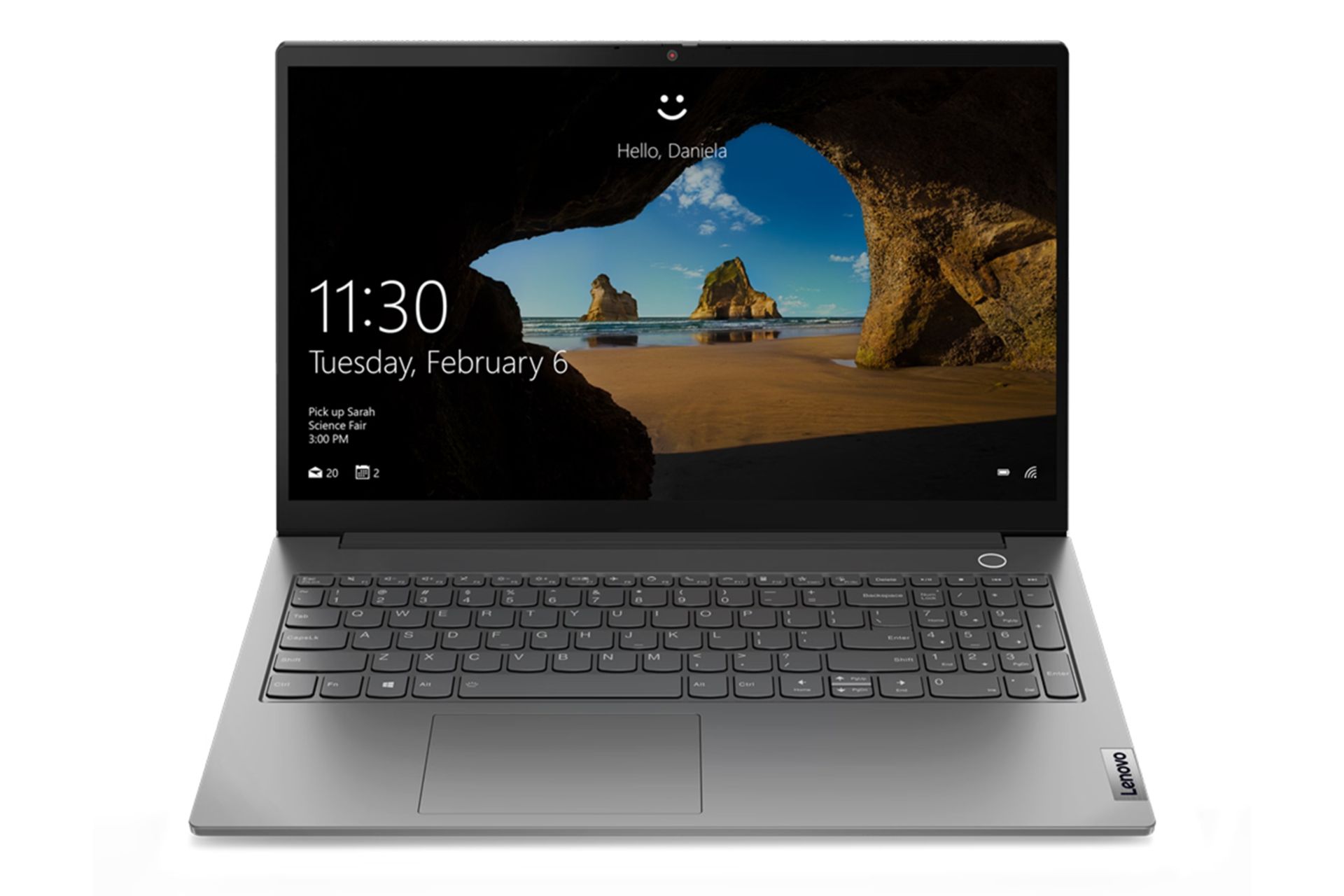 نمای رو به روی لپ تاپ ThinkBook 15 G2 ITL لنوو با نمایشگر روشن و نمایش لبه جلو