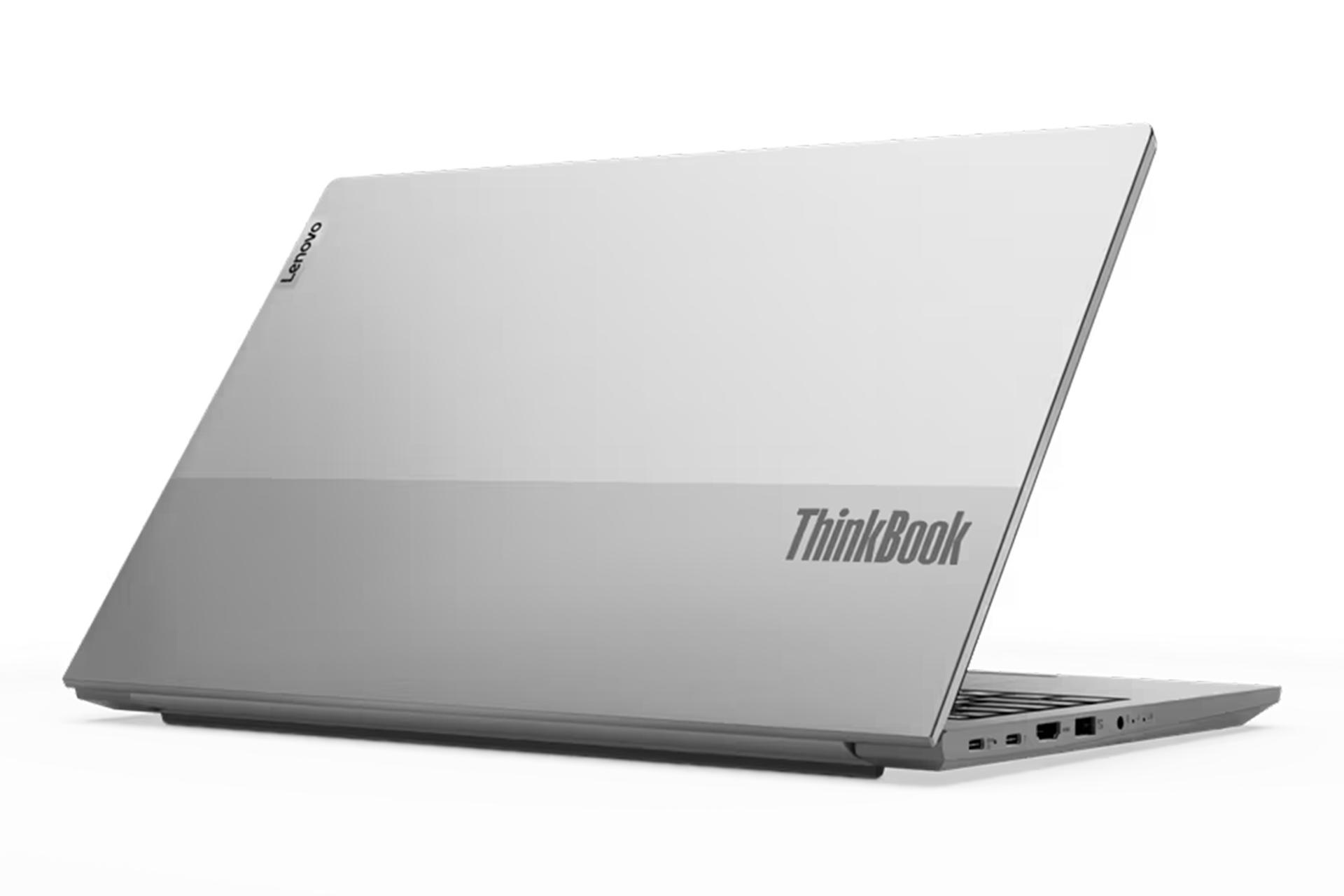 نمای نیمرخ پنل پشت لپ تاپ ThinkBook 15 G2 ITL لنوو با نمایش لوگو پنل پشت و درگاه های لبه سمت چپ