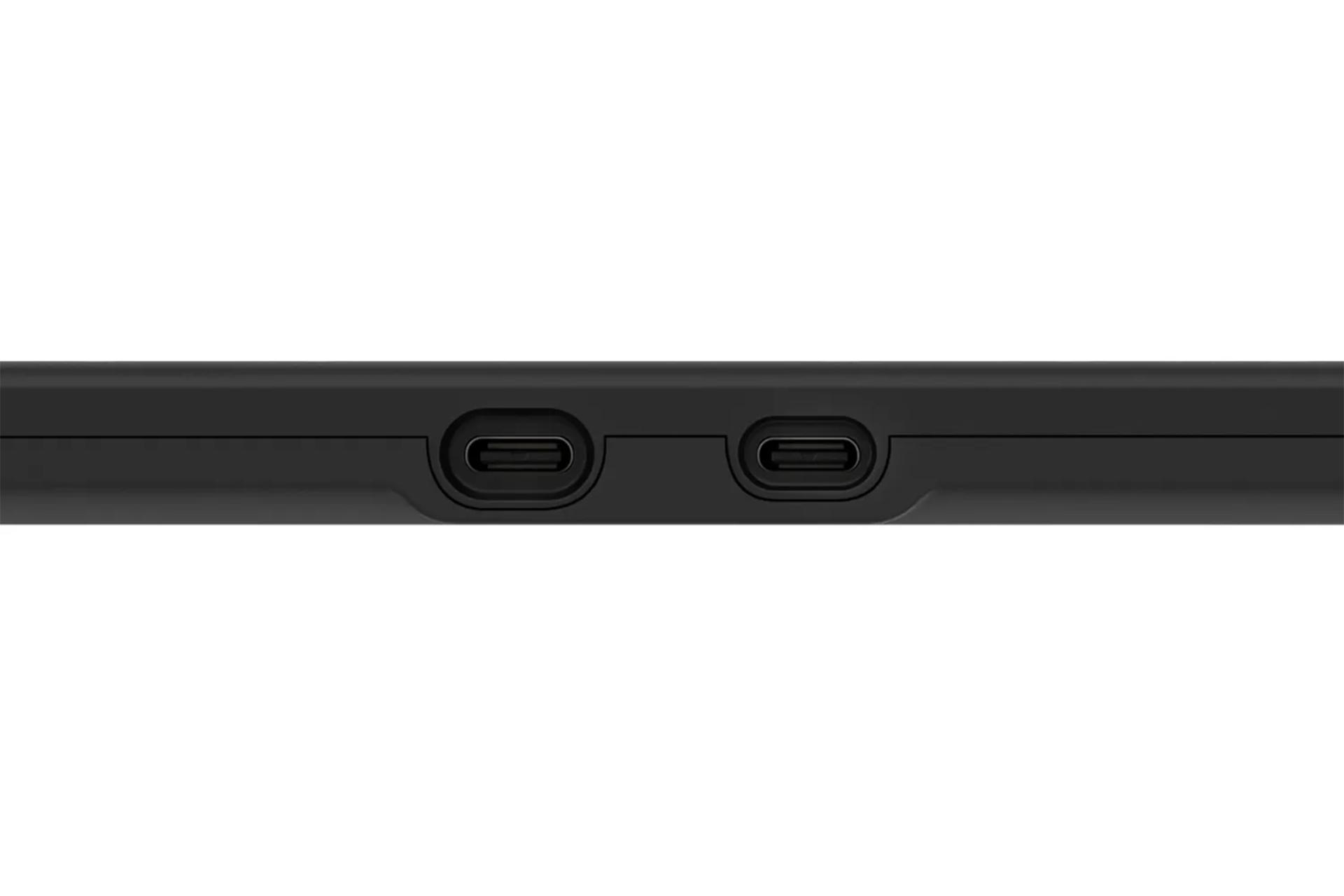 نمای نزدیک لبه سمت راست قلم نوری هویون کامواس 16 مدل 2021 با تمرکز روی درگاه های USB