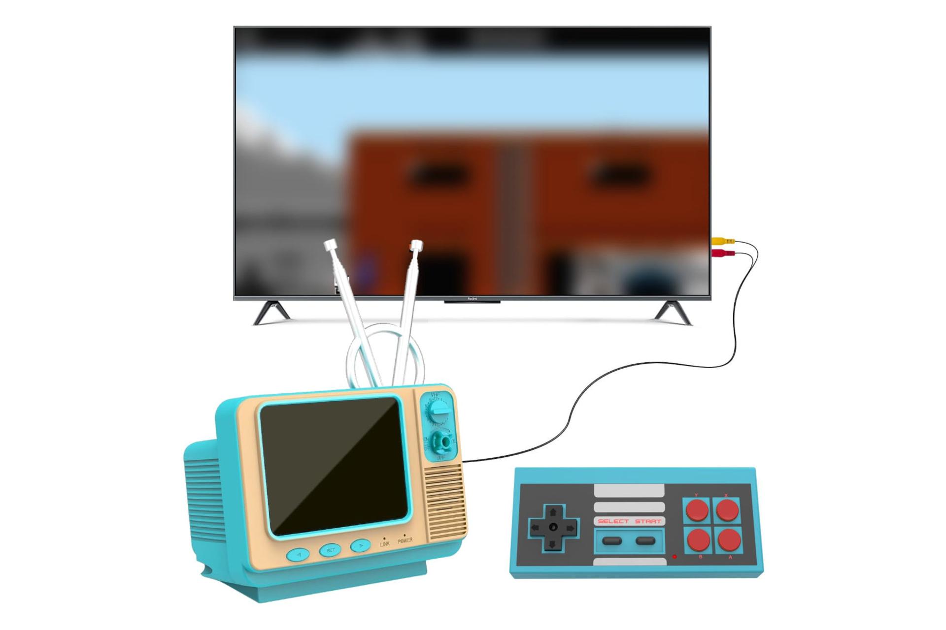 کنسول بازی ایزگیمر Easegmer GV300S آبی در حالت اتصال به تلویزیون