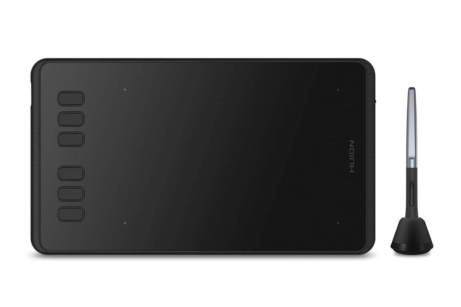 نمای رو به روی قلم نوری هویون اینسپروی H640P با نمایش پد طراحی به همراه قلم