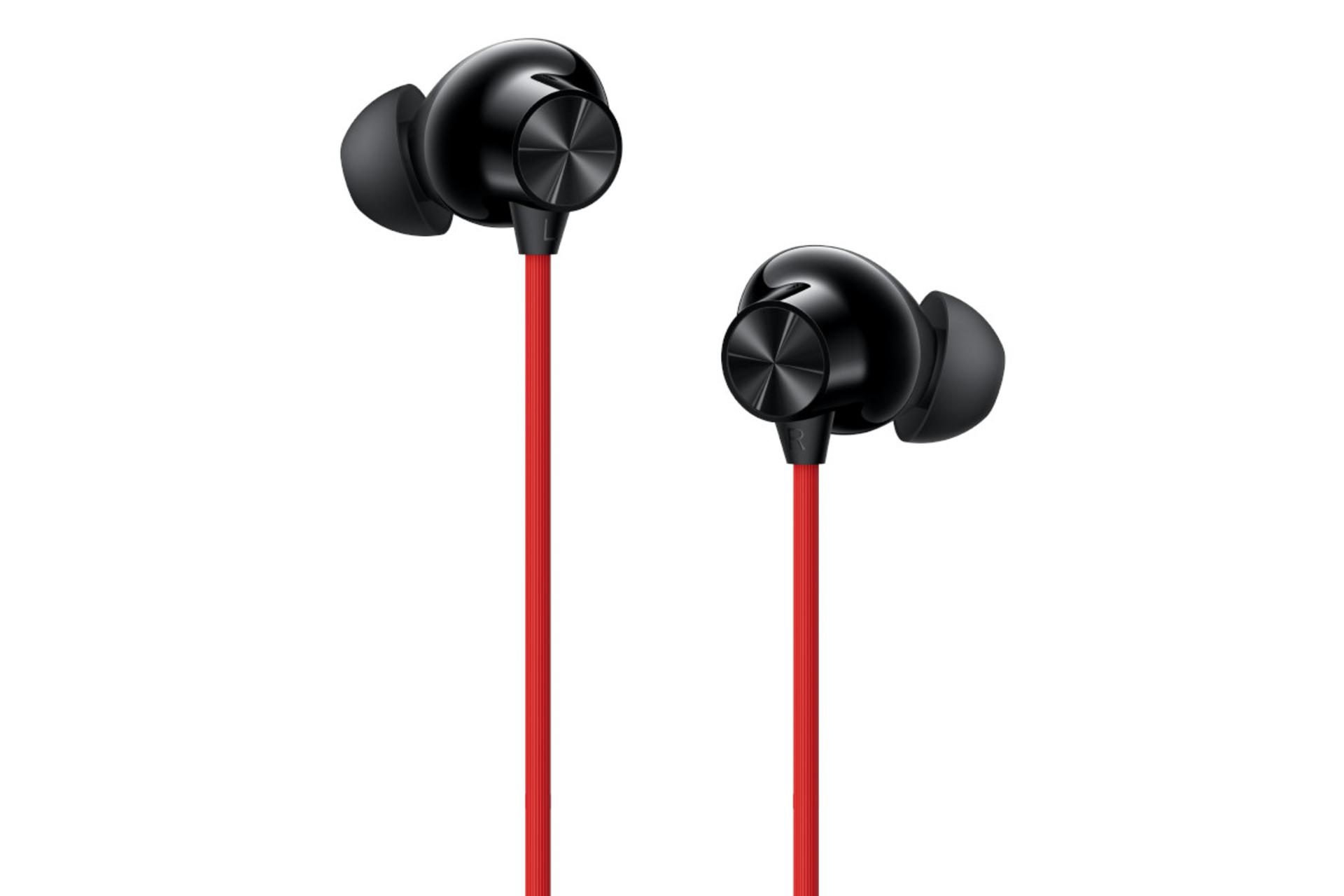 نمای جانبی هدفون بی سیم وان پلاس OnePlus Bullets Wireless Z2 مشکی و قرمز