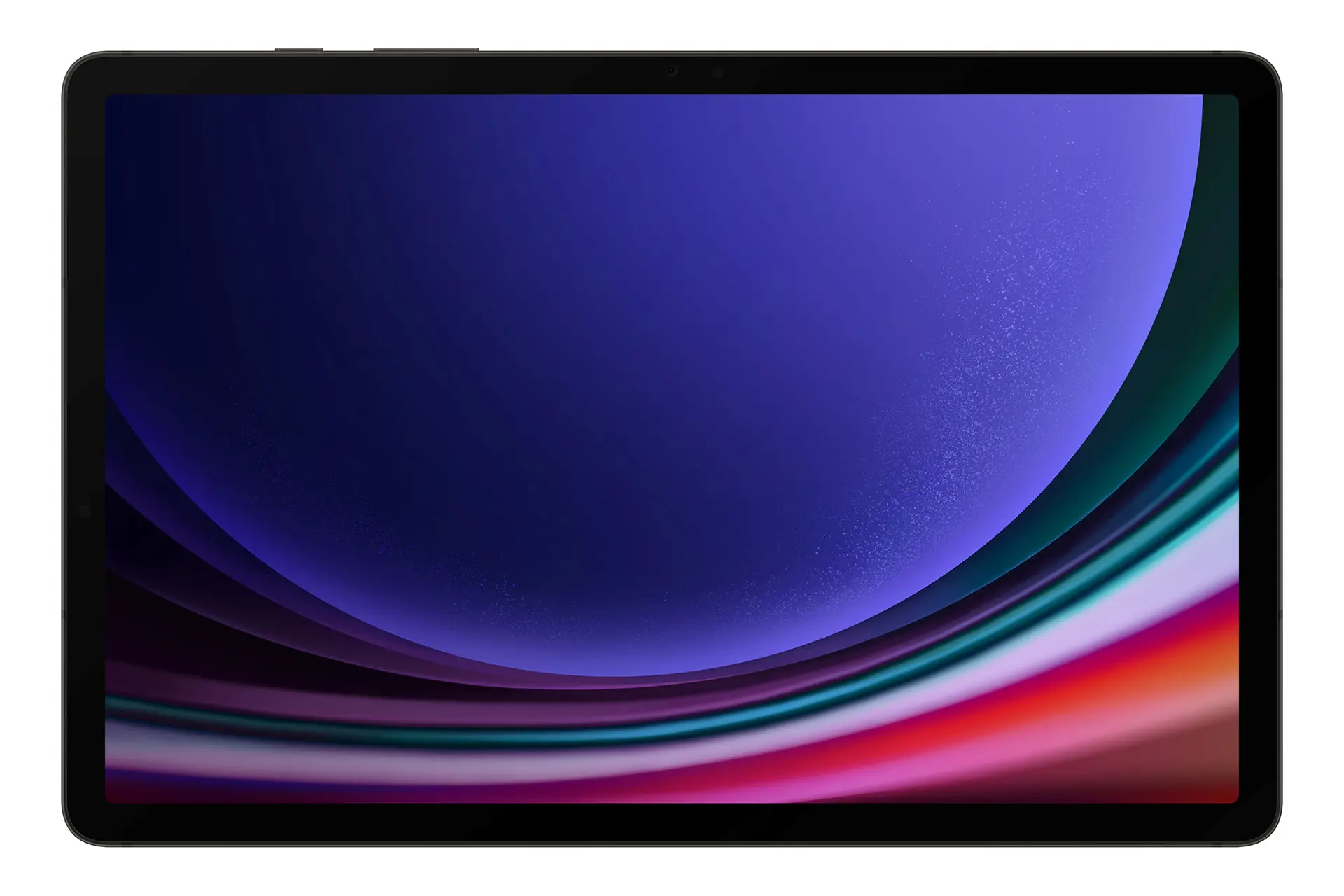 نمای رو به روی تبلت گلکسی تب اس 9 سامسونگ / Samsung Galaxy Tab S9 با نمایش دوربین سلفی و نمایش حاشیه های نمایشگر