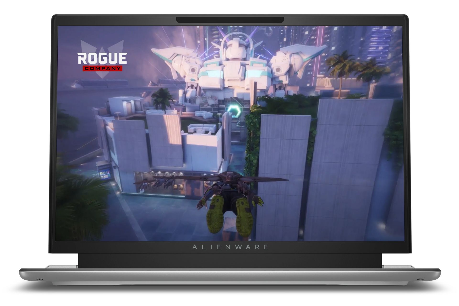 نمای رو به روی لپ تاپ الین ویر x14 R2 دل با نمایشگر روشن و نمایش لوگو و لبه جلو