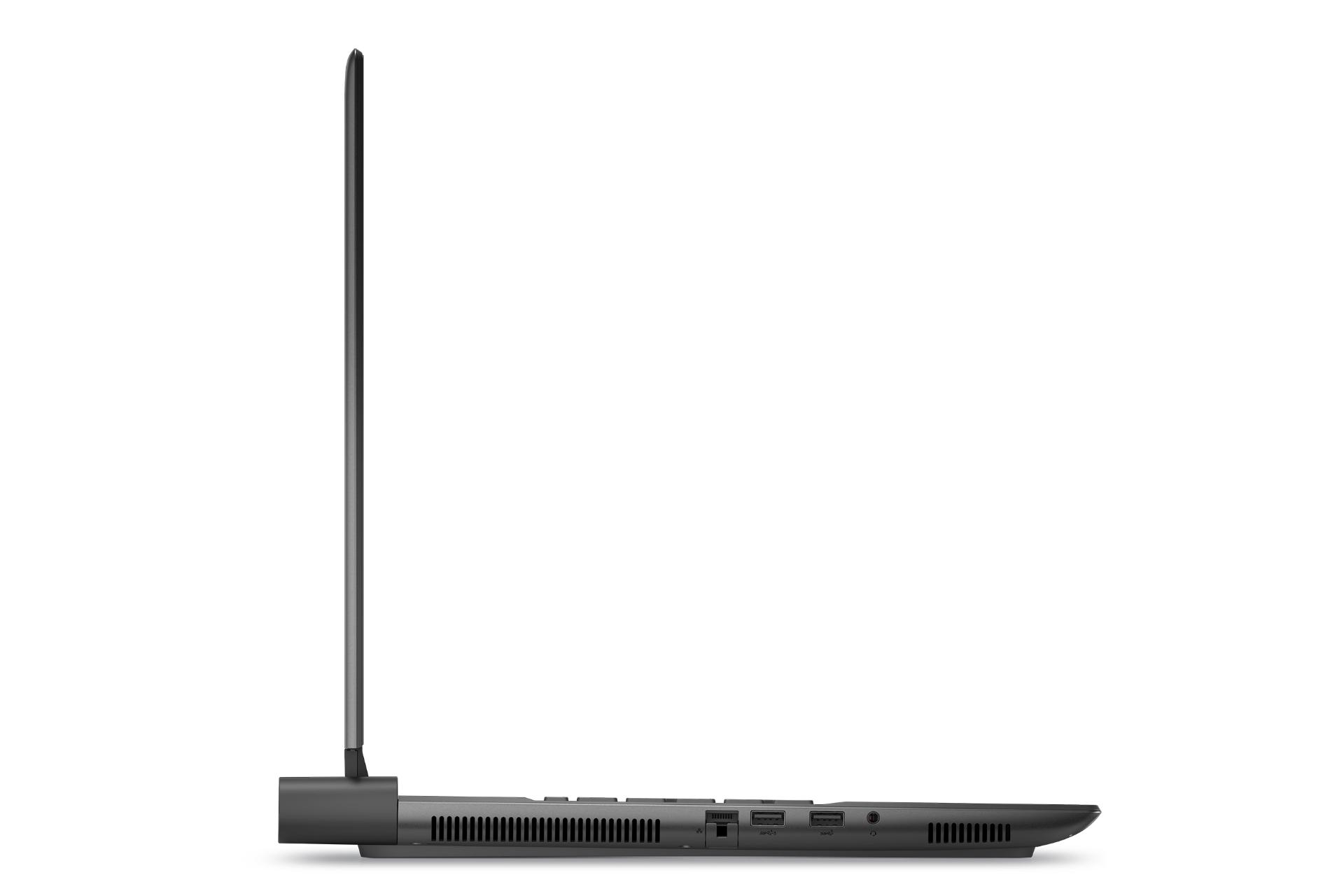 نمای لبه کناری لپ تاپ الین ویر m18 R1 دل با نمایش ضخامت نمایشگر، درگاه ها و منافذ عبور هوای لبه سمت راست