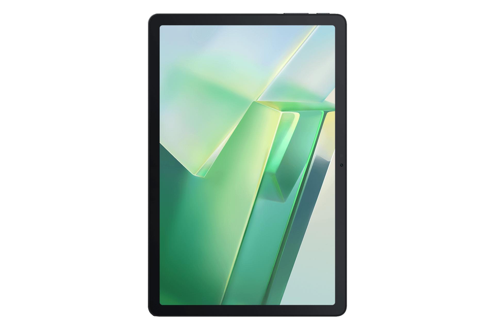 نمای رو به روی تبلت تب 9 WiFi بلک ویو / Blackview Tab 9 WiFi با نمایش حاشیه های نمایشگر و دوربین سلفی رنگ خاکستری تیره