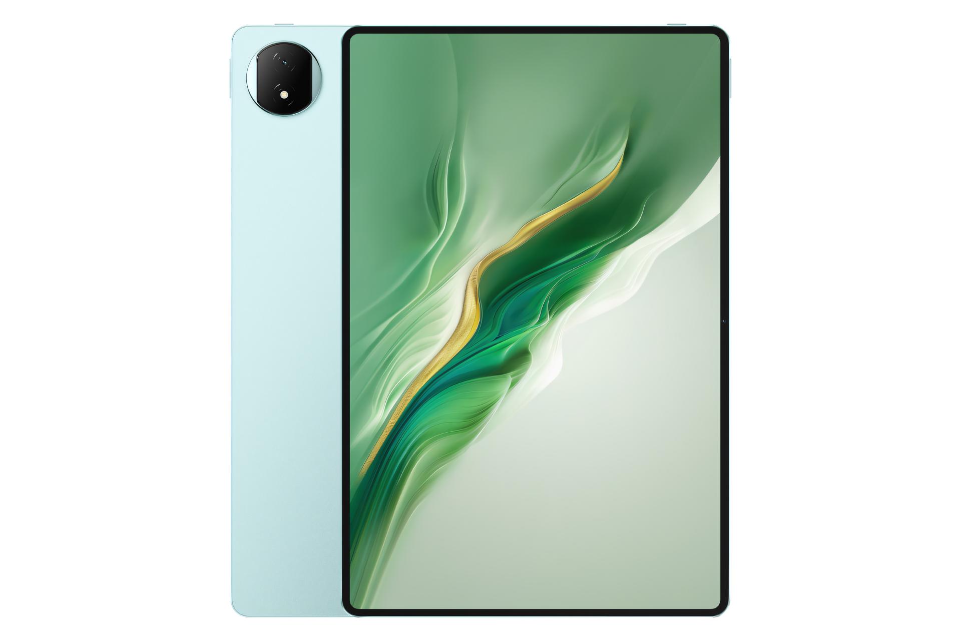 نمای کلی تبلت آنر مجیک پد 2 12.3 / HONOR MagicPad 2 12.3 با نمایشگر روشن با نمایش دوربین پنل پشت رنگ آبی