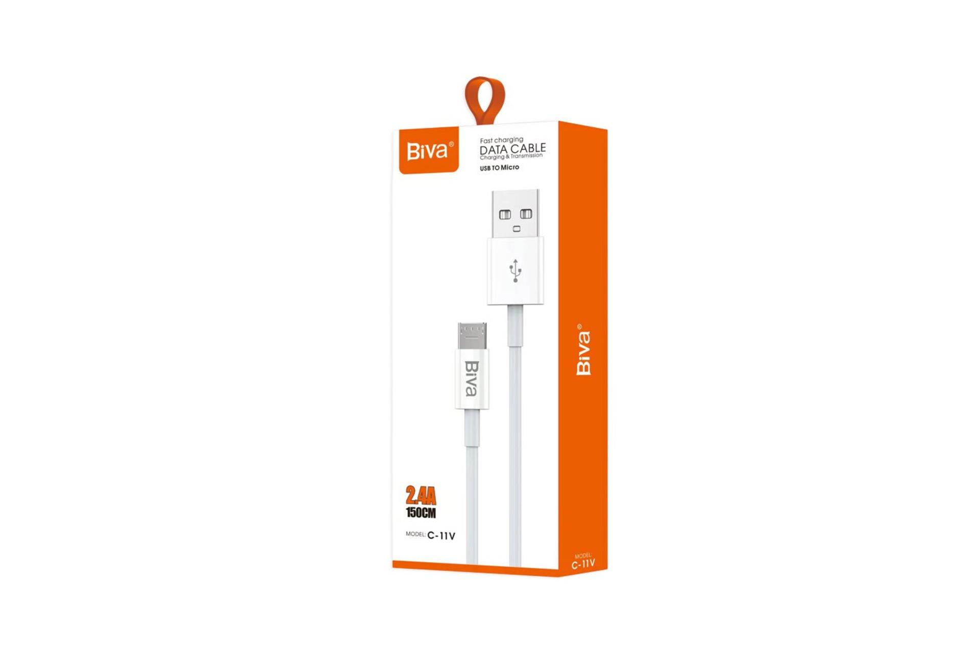 جعبه کابل شارژ USB بیوا Type-A به Micro-USB مدل C-11V با طول 1.5 متر