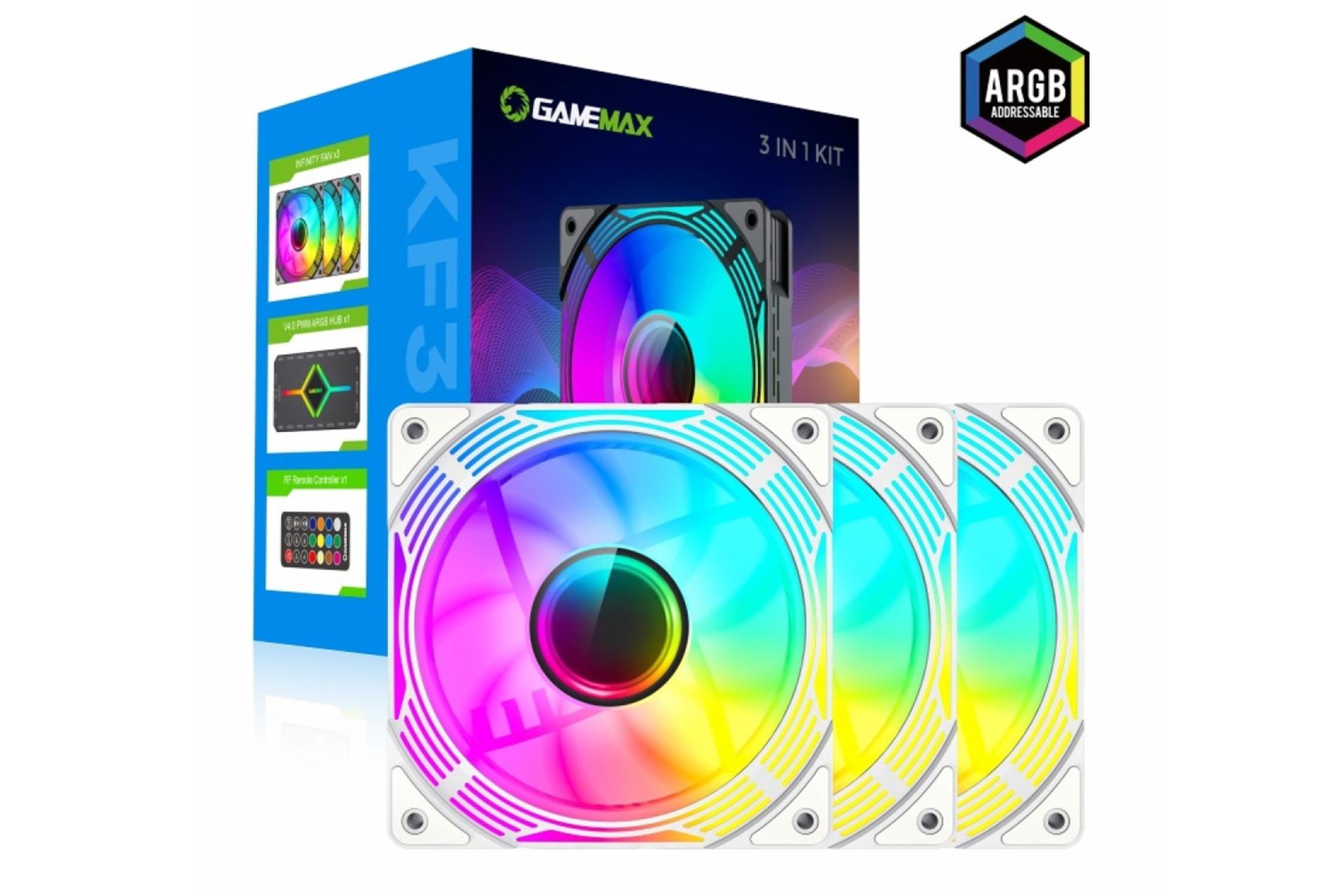 جعبه فن کیس گیم‌ مکس KF300 White ARGB بسته 3 عددی