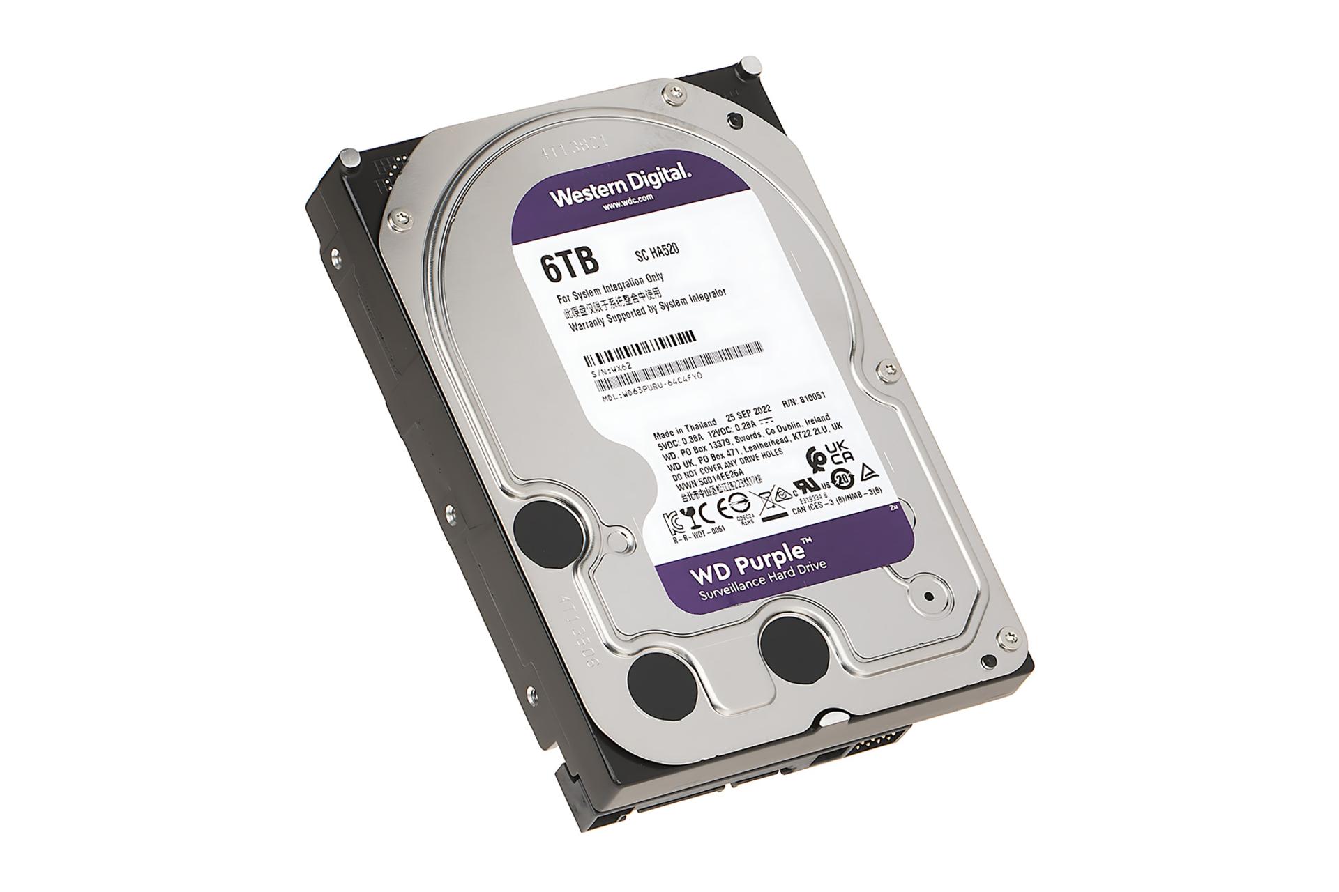 نمای کناری هارد دیسک وسترن دیجیتال Western Digital Purple Surveillance WD63PURU SATA 3.5 Inch 6TB