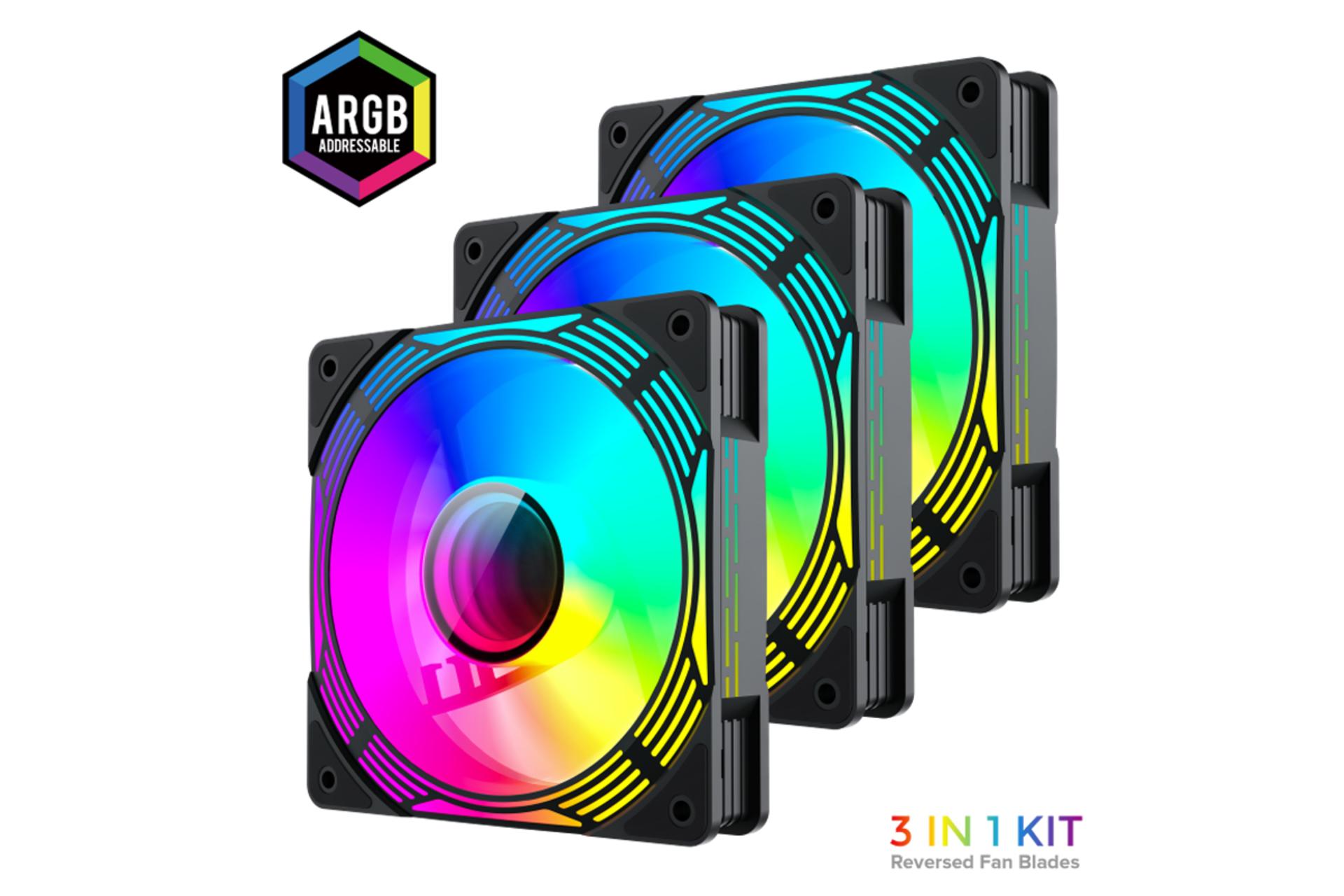 مرجع متخصصين ايران ابعاد و اندازه فن كيس گيم‌ مكس KF300R BK ARGB بسته 3 عددي