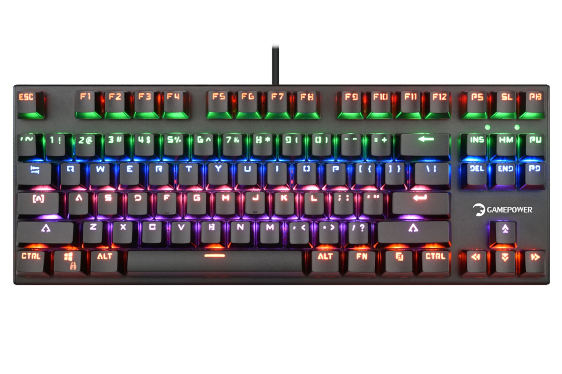 نمای بالا و دکمه های کیبورد گیم پاور Warlock Compact