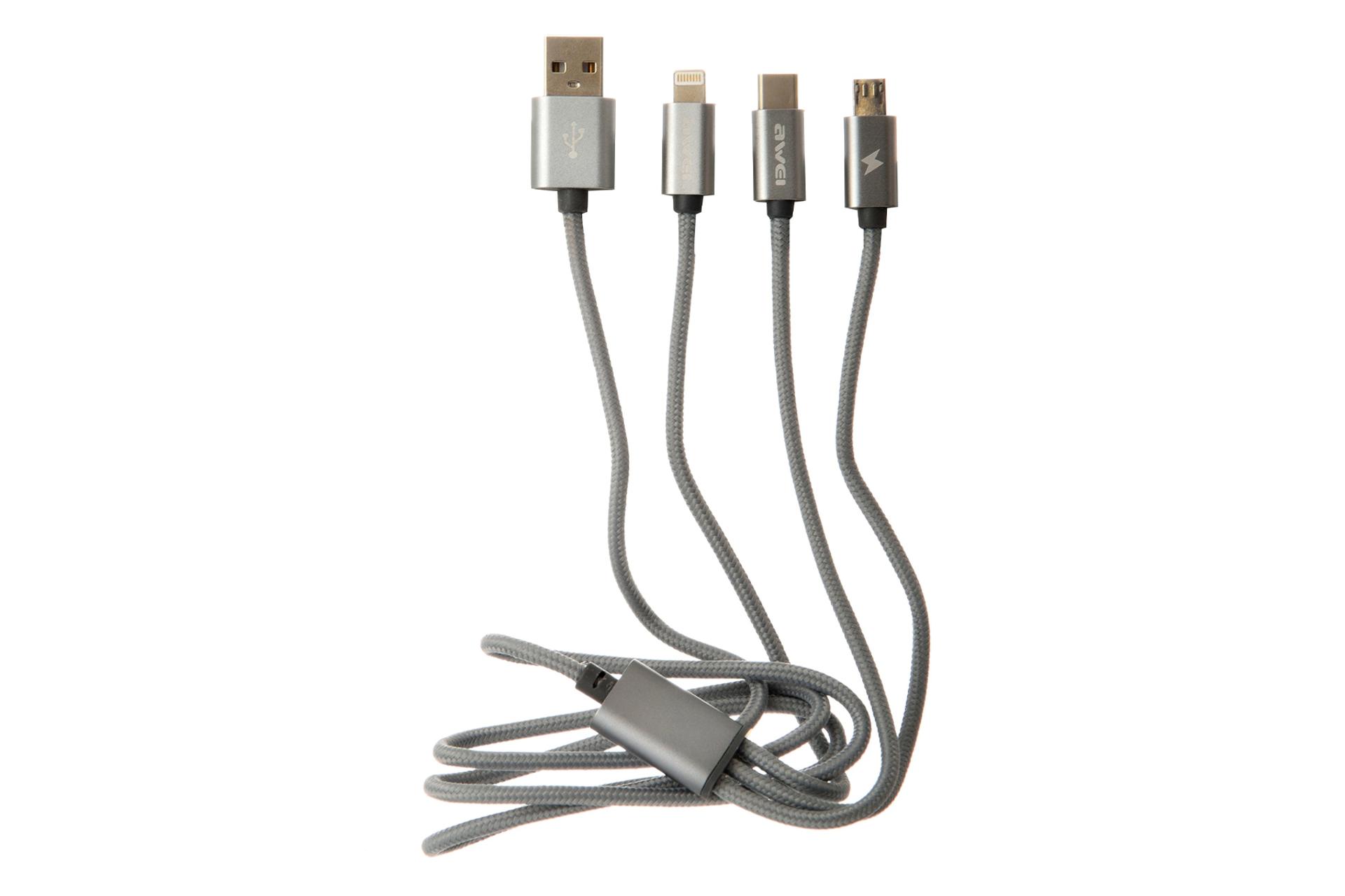 کابل شارژ USB آوی Type-A به Type-C+Micro-USB+Lightning مدل CL-970 3in1 با طول 1.2 متر