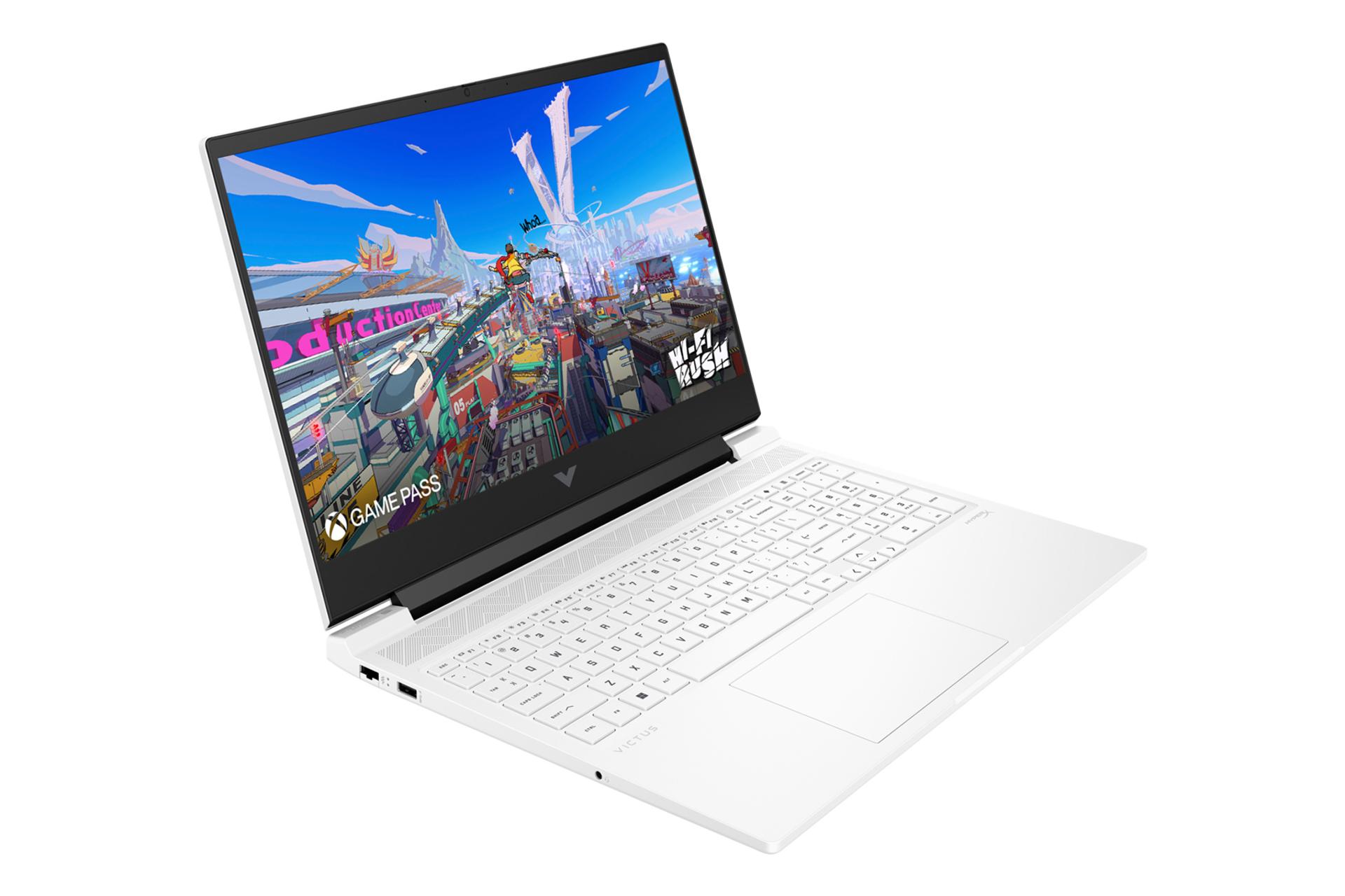 نمای نیمرخ لپ تاپ Victus 16t-r100 اچ پی با نمایش لبه سمت چپ رنگ سفید
