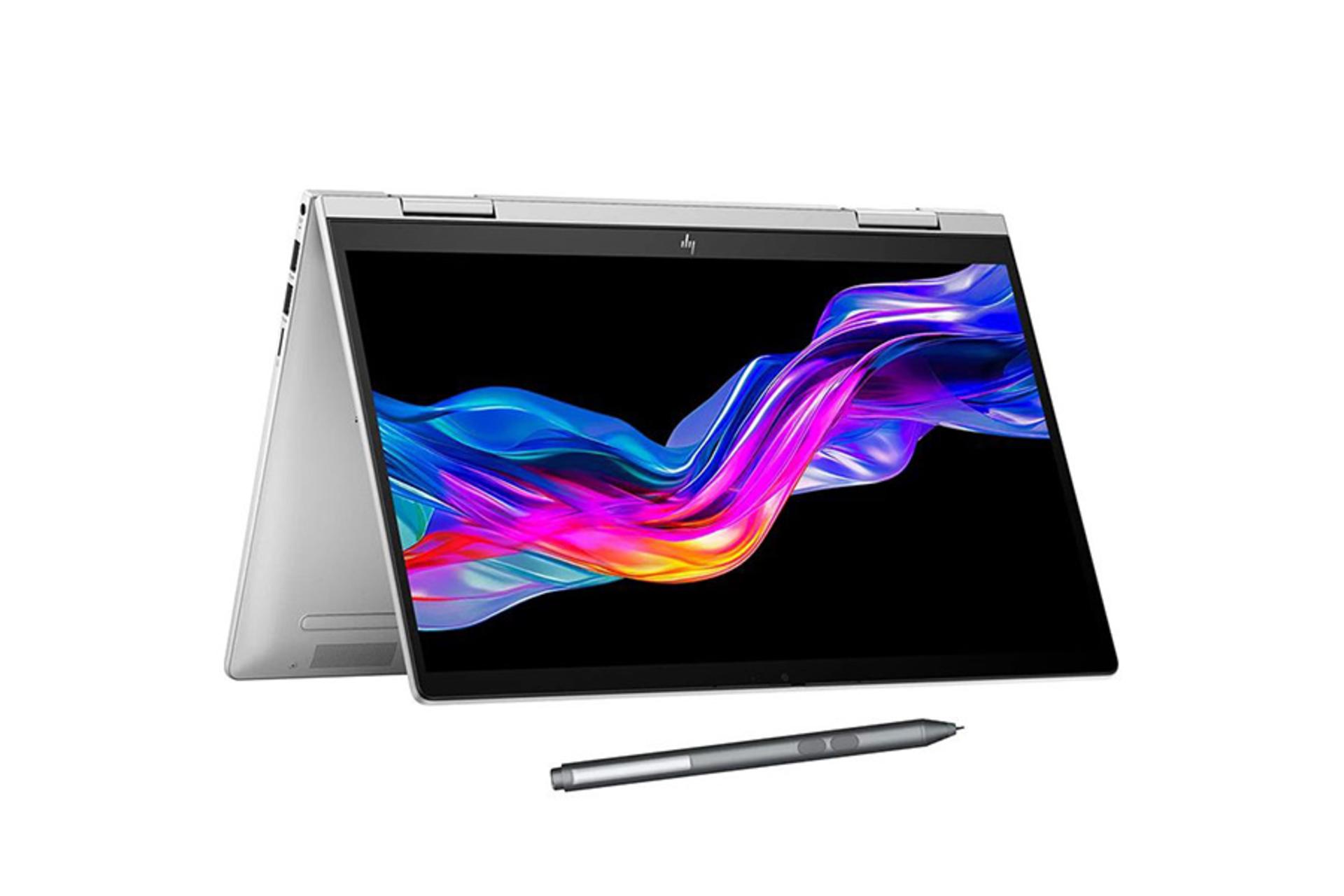 لپ تاپ اچ پی HP ENVY X360 14-ES1023DX نمای جلو و صفحه نمایش چرخانده شده