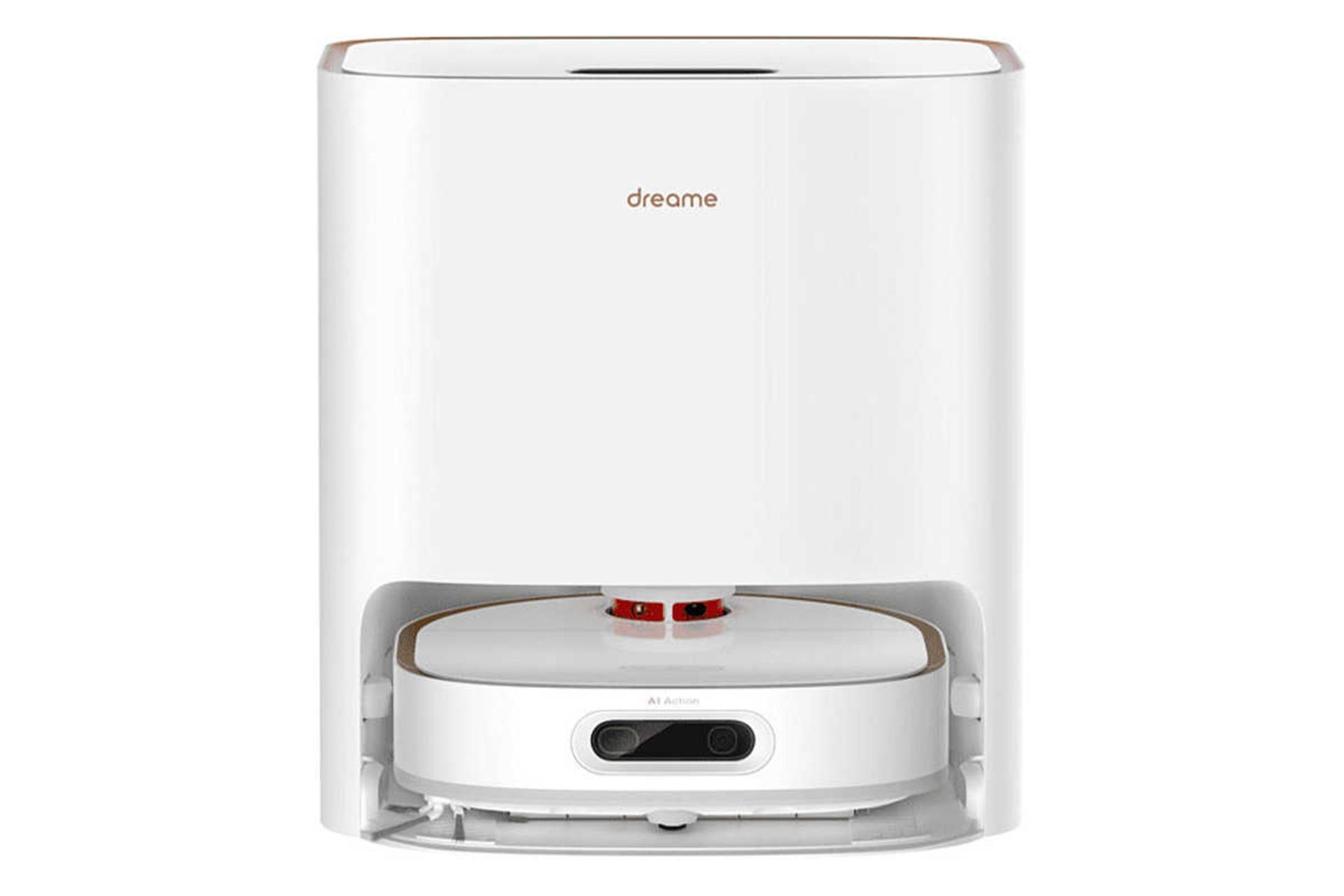 نمای جلوی جارو رباتیک دریم W10 Pro به همراه مخزن تخلیه خودکار