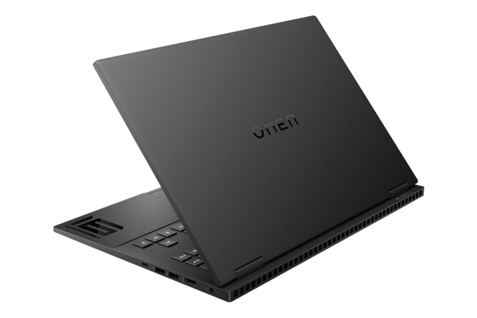 نمای نیمرخ پنل پشت لپ تاپ OMEN 16-WD0000NQ اچ پی با نمایش لوگو و منافذ عبور هوا