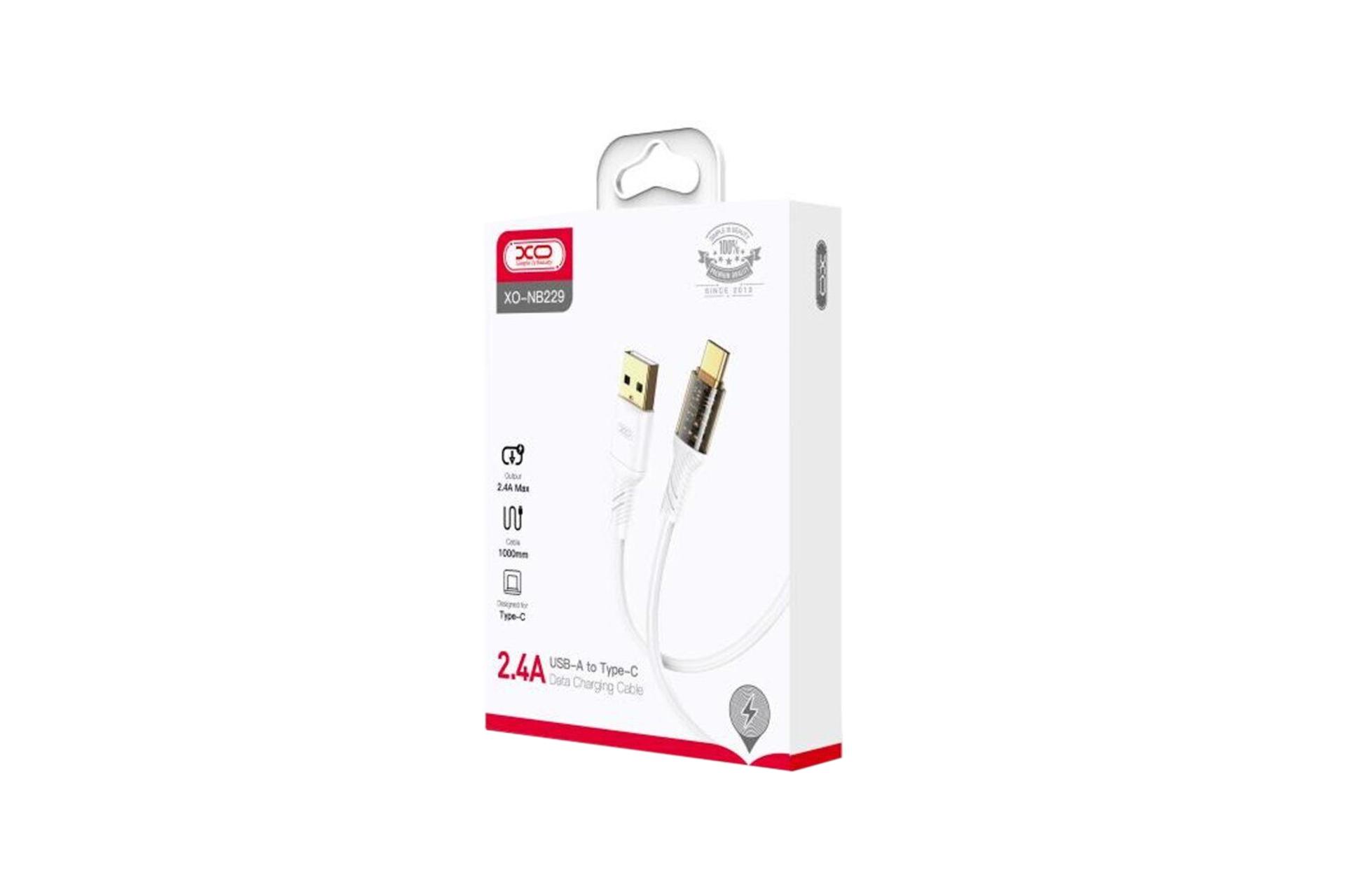 جعبه کابل شارژ USB ایکس او Type-A به Type-C مدل NB229 با طول 1 متر